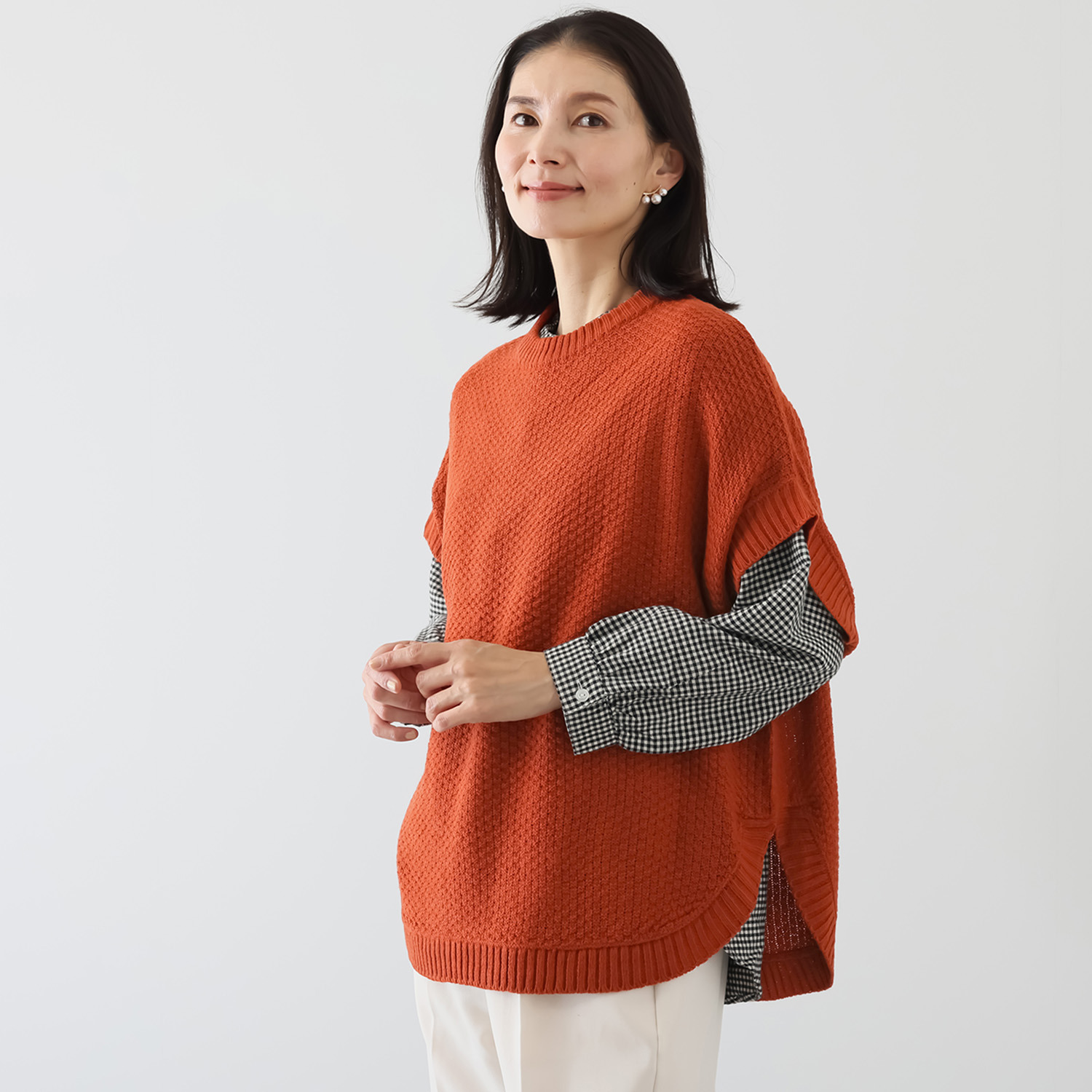エムエムオー ニットベスト× チェック柄ブラウス アンサンブル