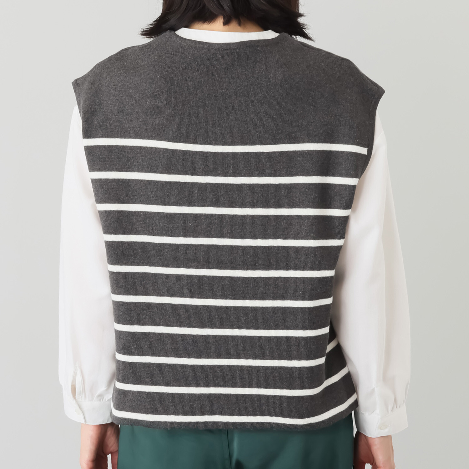 エムエムオー ボーダーニットベスト× 無地ブラウス アンサンブル