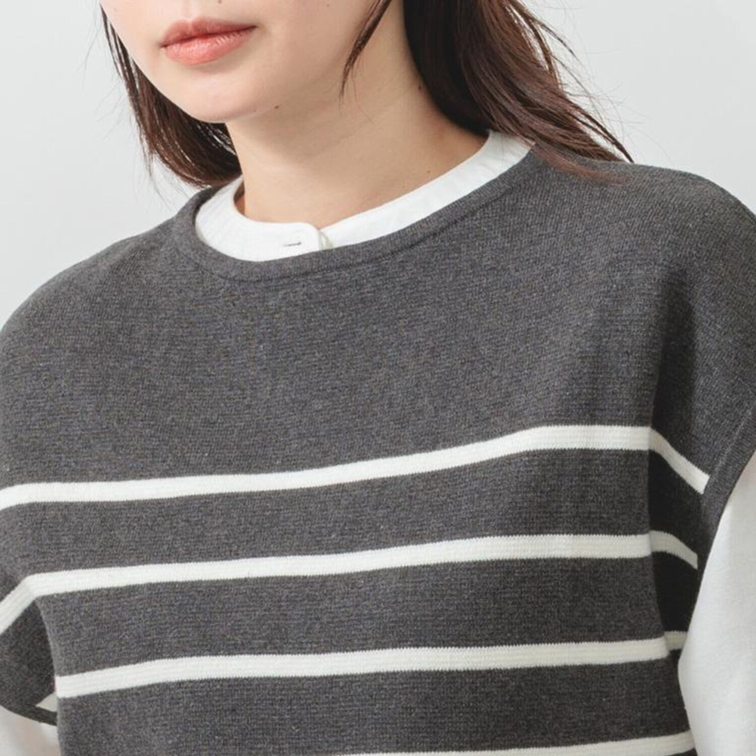 エムエムオー ボーダーニットベスト× 無地ブラウス アンサンブル