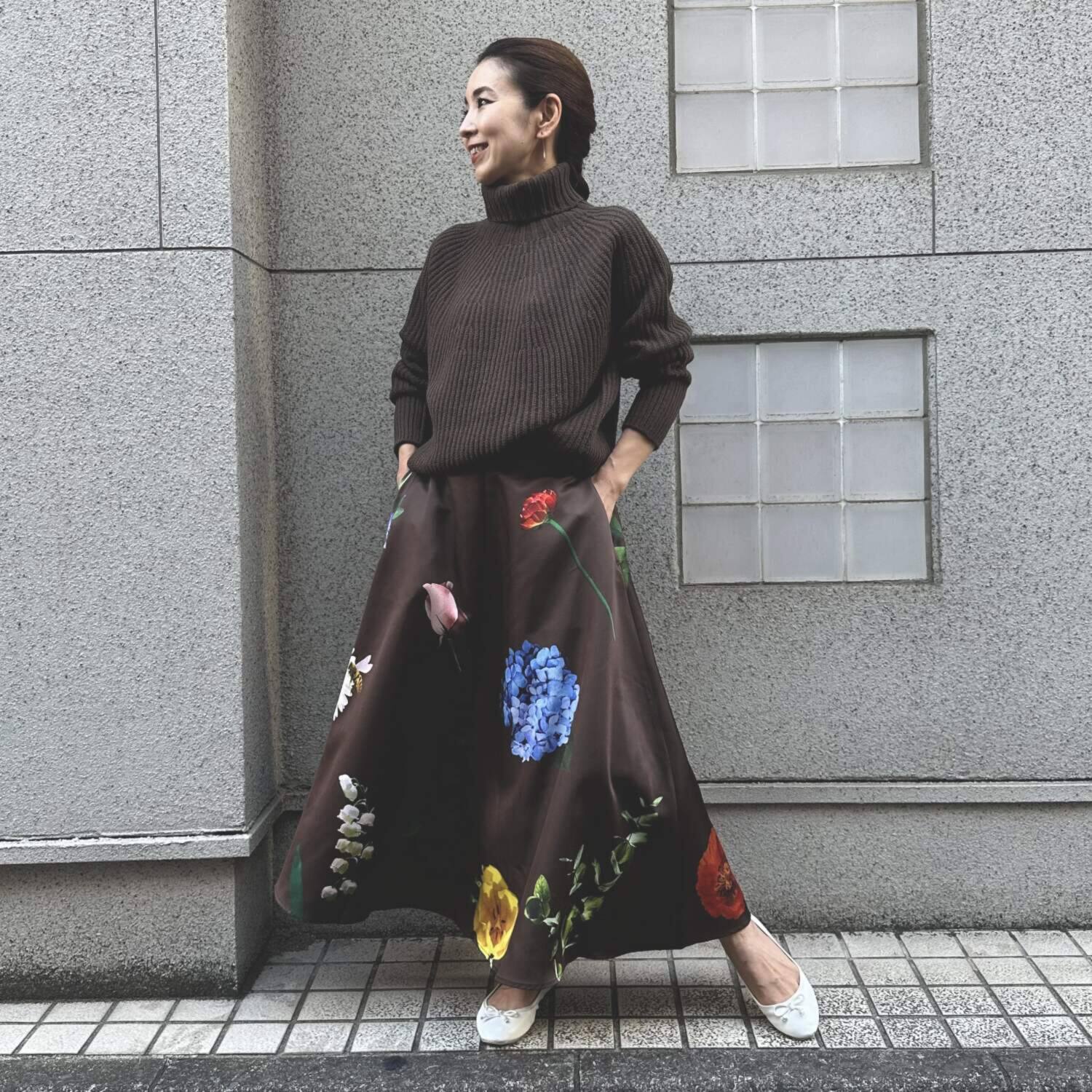 タマミ　ワタナベ ポーレンガーデン フラワープリント フレアースカート