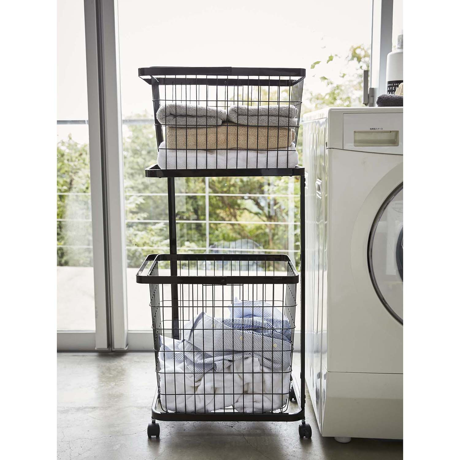 山崎実業　タワー キャスター付きで 移動が簡単 ランドリーワゴン＋ バスケット