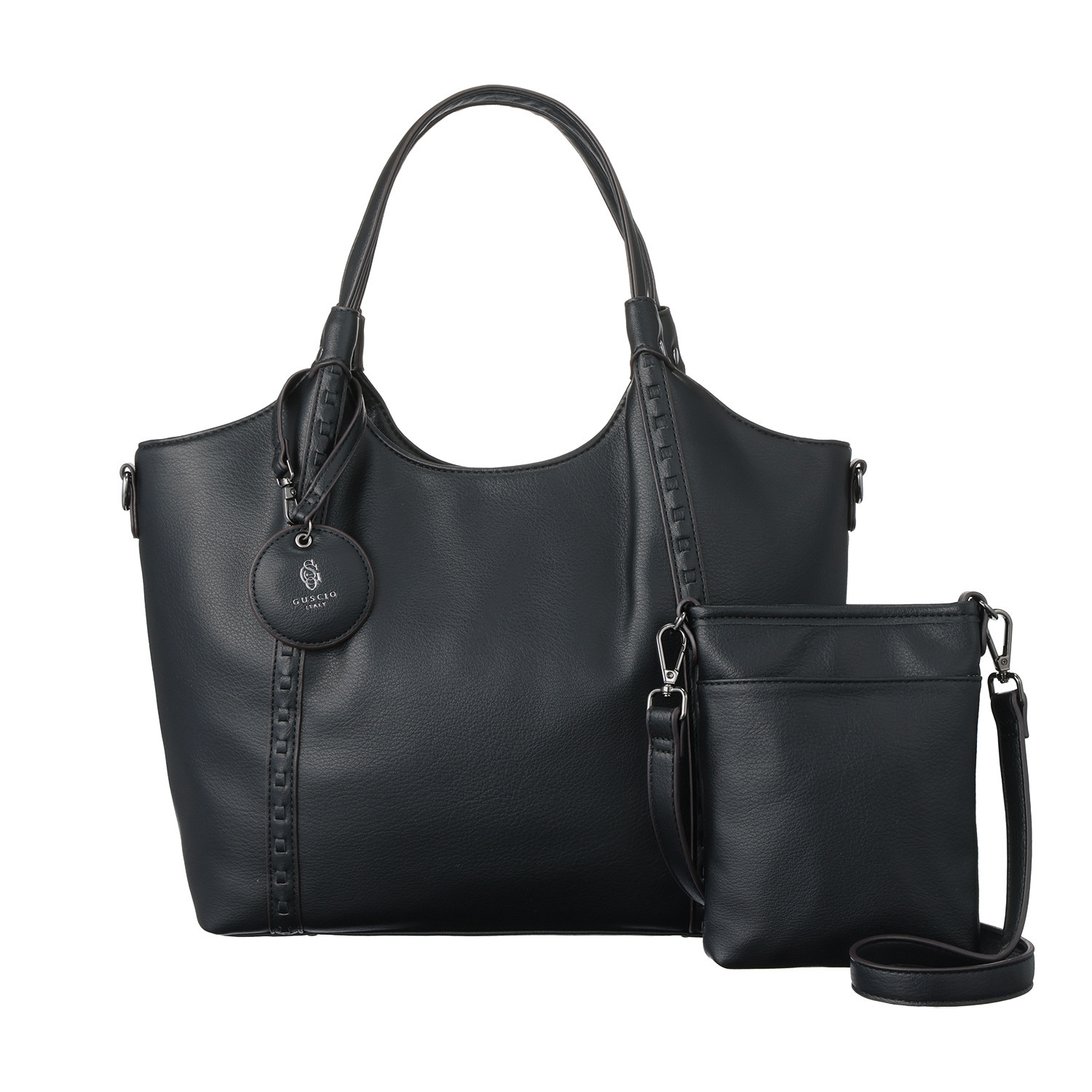 グッシオイタリー はっ水 レザータッチ素材 トートバッグ＆ ミニポシェットセット ＜ロゴチャーム付＞