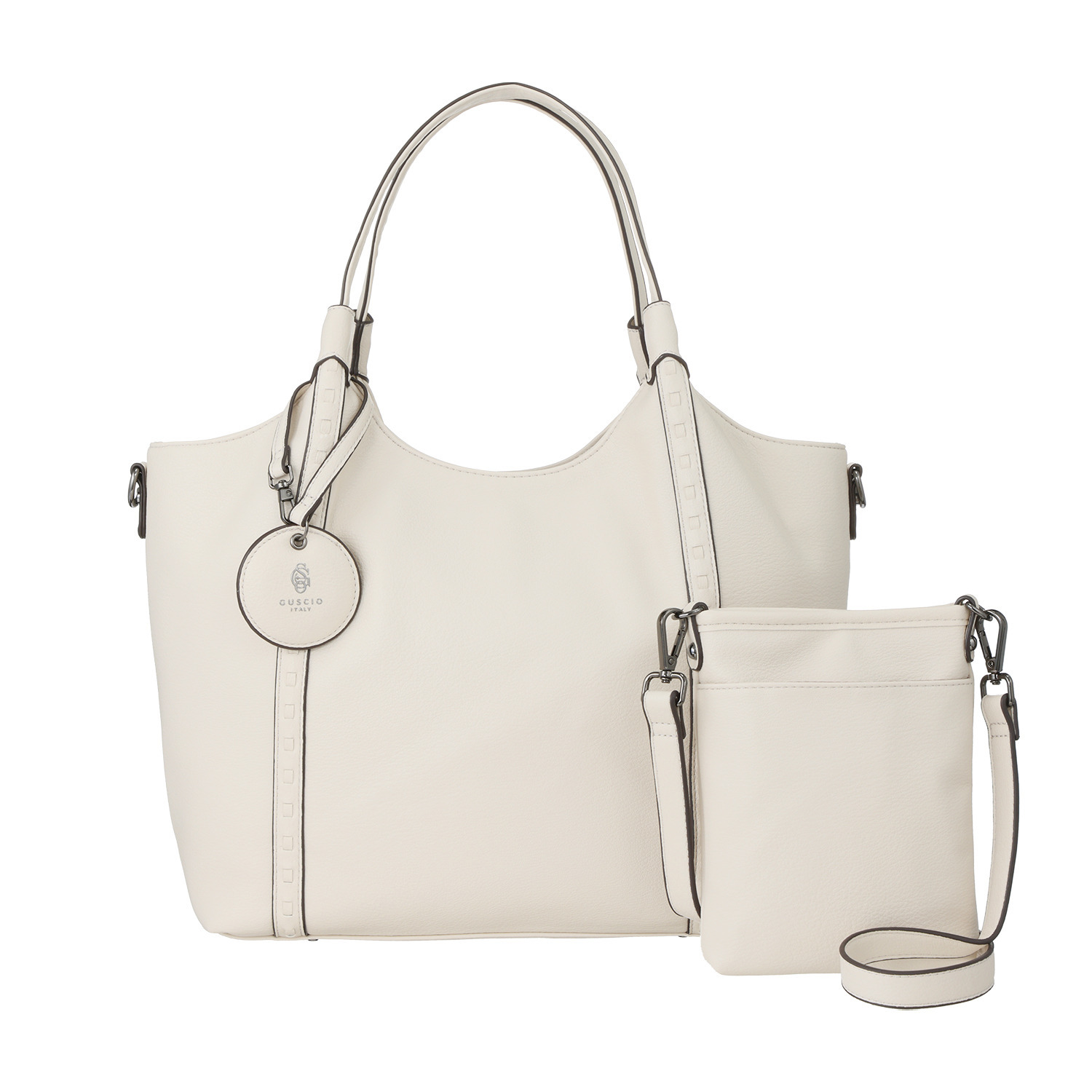 グッシオイタリー はっ水 レザータッチ素材 トートバッグ＆ ミニポシェットセット ＜ロゴチャーム付＞