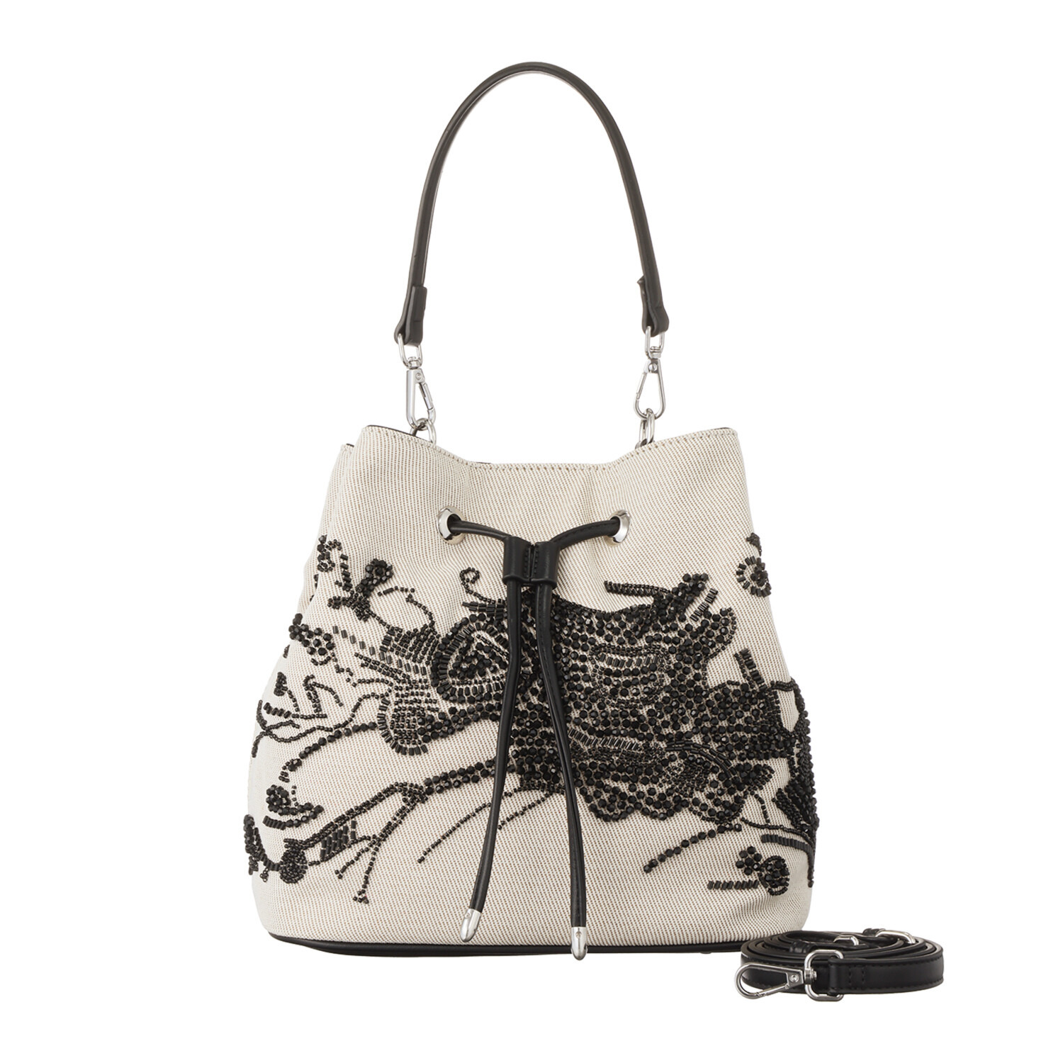 グッシオイタリー 花の都フェレンツェを テーマに。 フラワービーズ刺しゅう ２ウェイ巾着ハンドバッグ