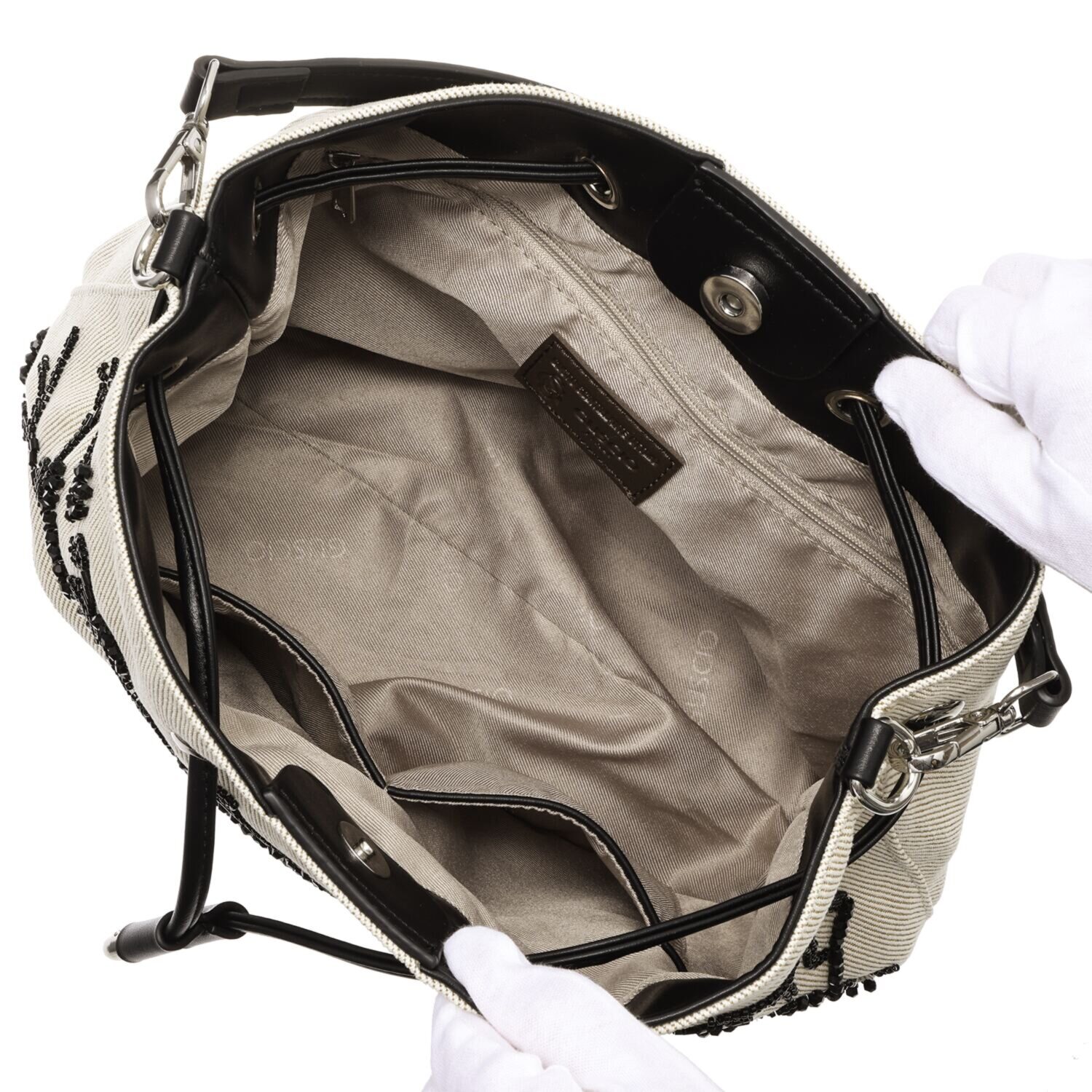 グッシオイタリー 花の都フェレンツェを テーマに。 フラワービーズ刺しゅう ２ウェイ巾着ハンドバッグ