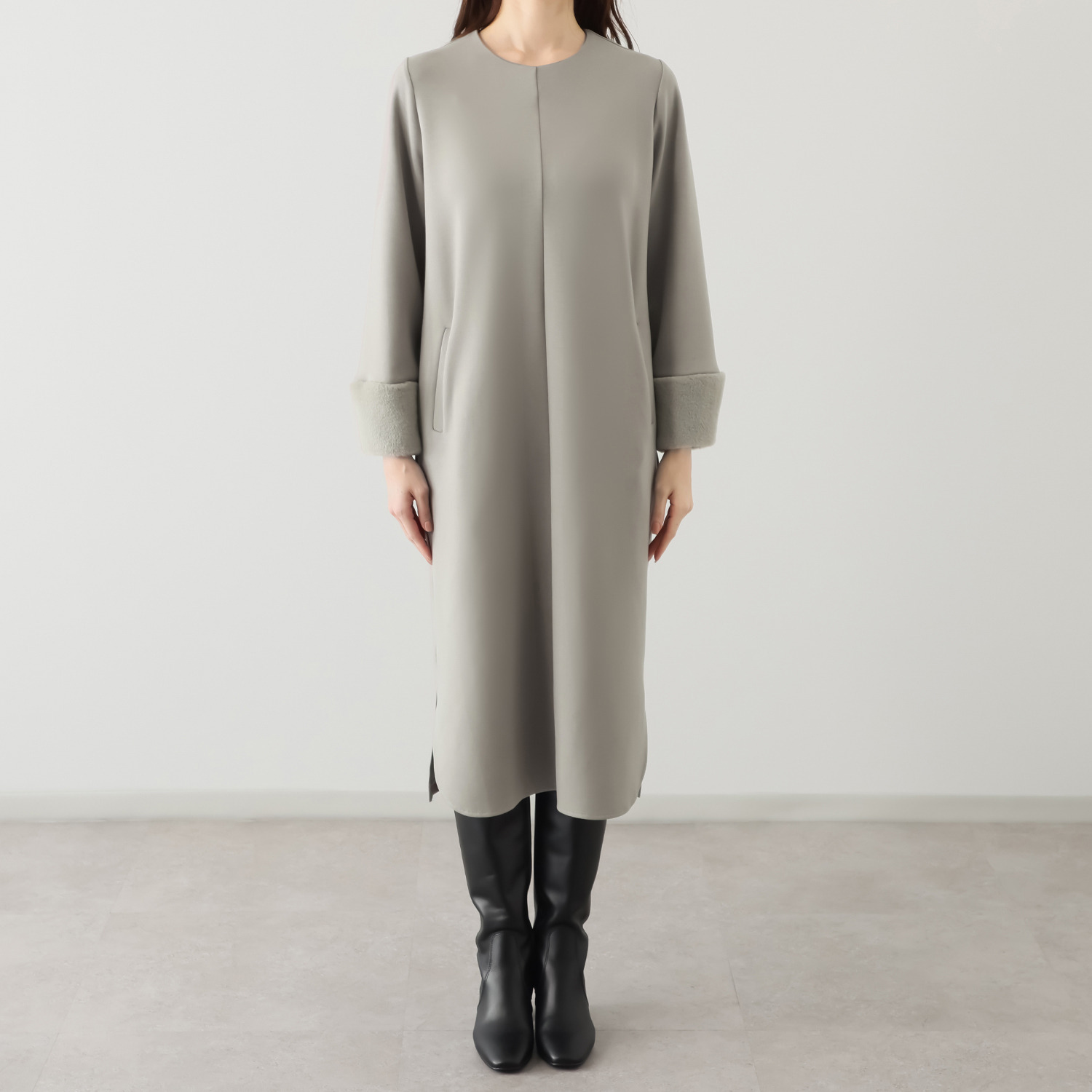 リサリサ ソフトモイストジャージー フェイクファーアクセント 大人ワンピース