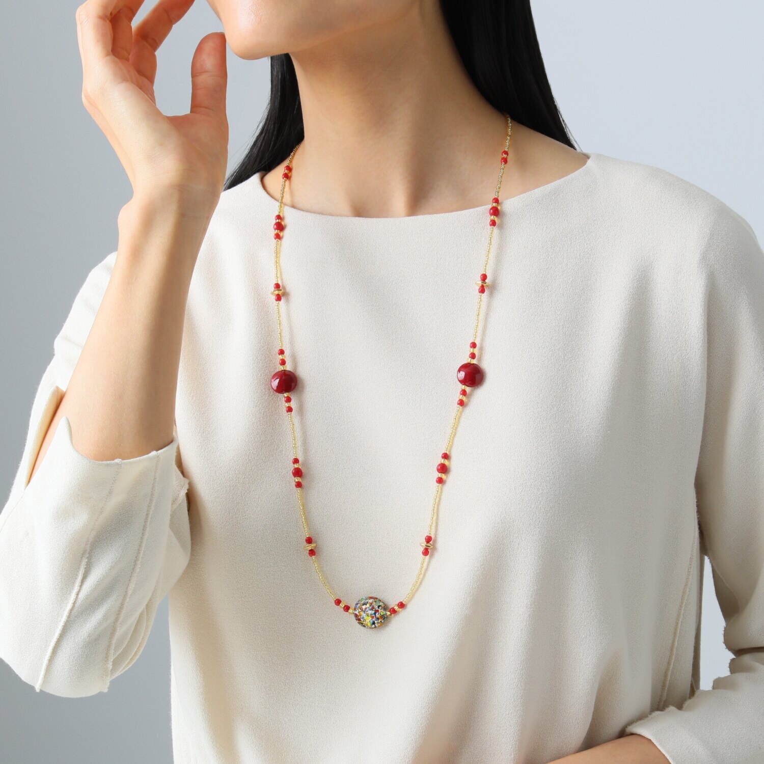 ラグーナ ベネチアンガラス ペスタッチョ ロングネックレス