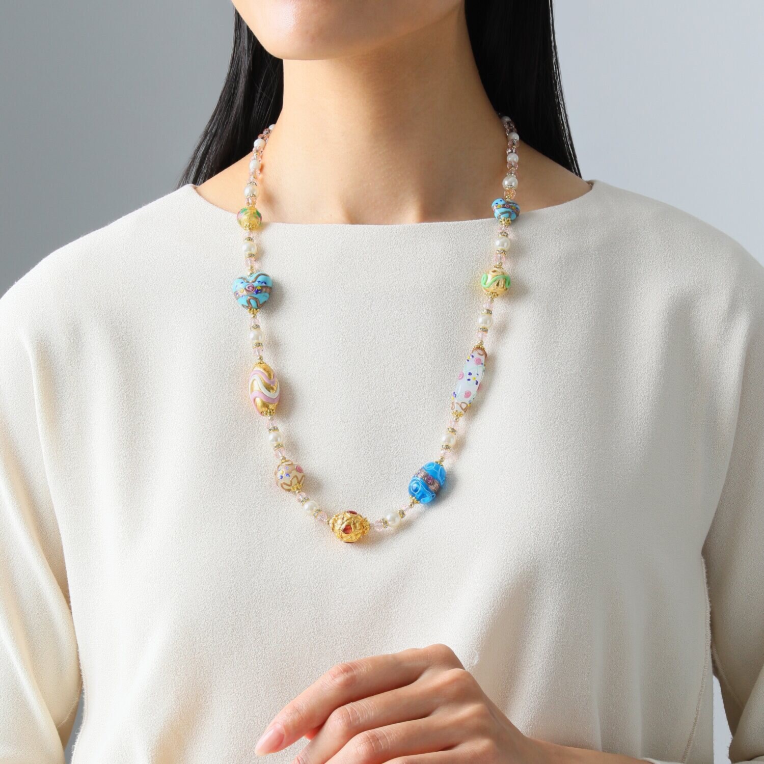 ラグーナ ベネチアンガラス エレガントデザイン ロングネックレス