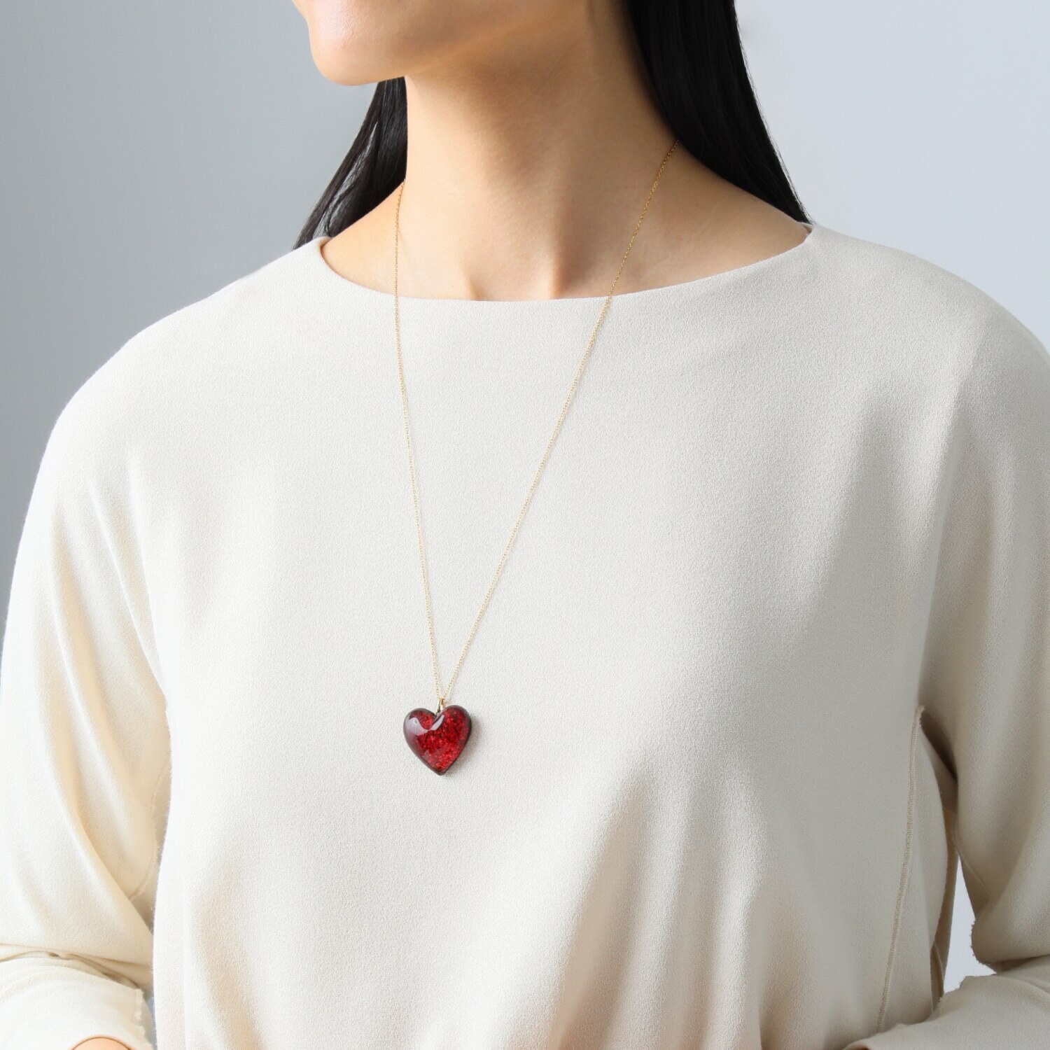 ラグーナ ベネチアンガラス ステンレスチェーン ロングハートペンダント