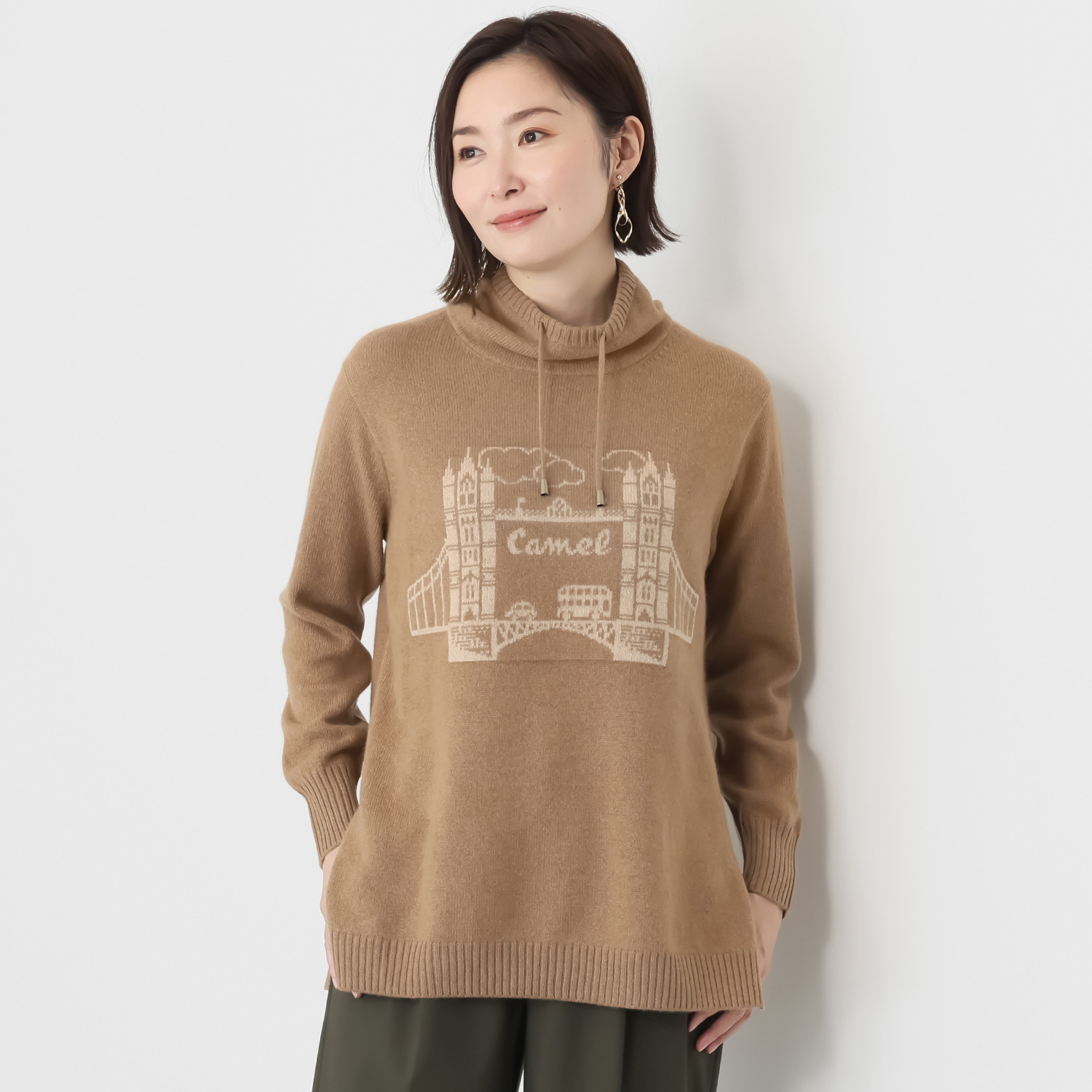 ネイチャーズ キャメル１００％ ジャガード柄 チュニックプルオーバー