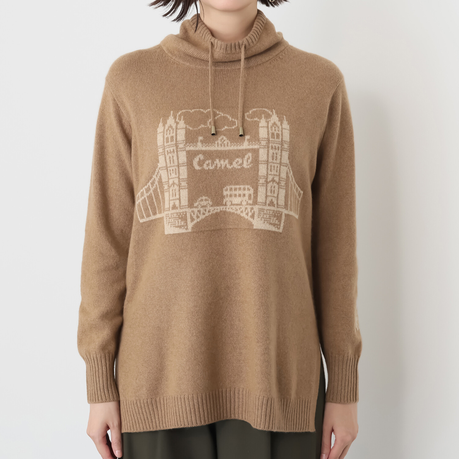 ネイチャーズ キャメル１００％ ジャガード柄 チュニックプルオーバー