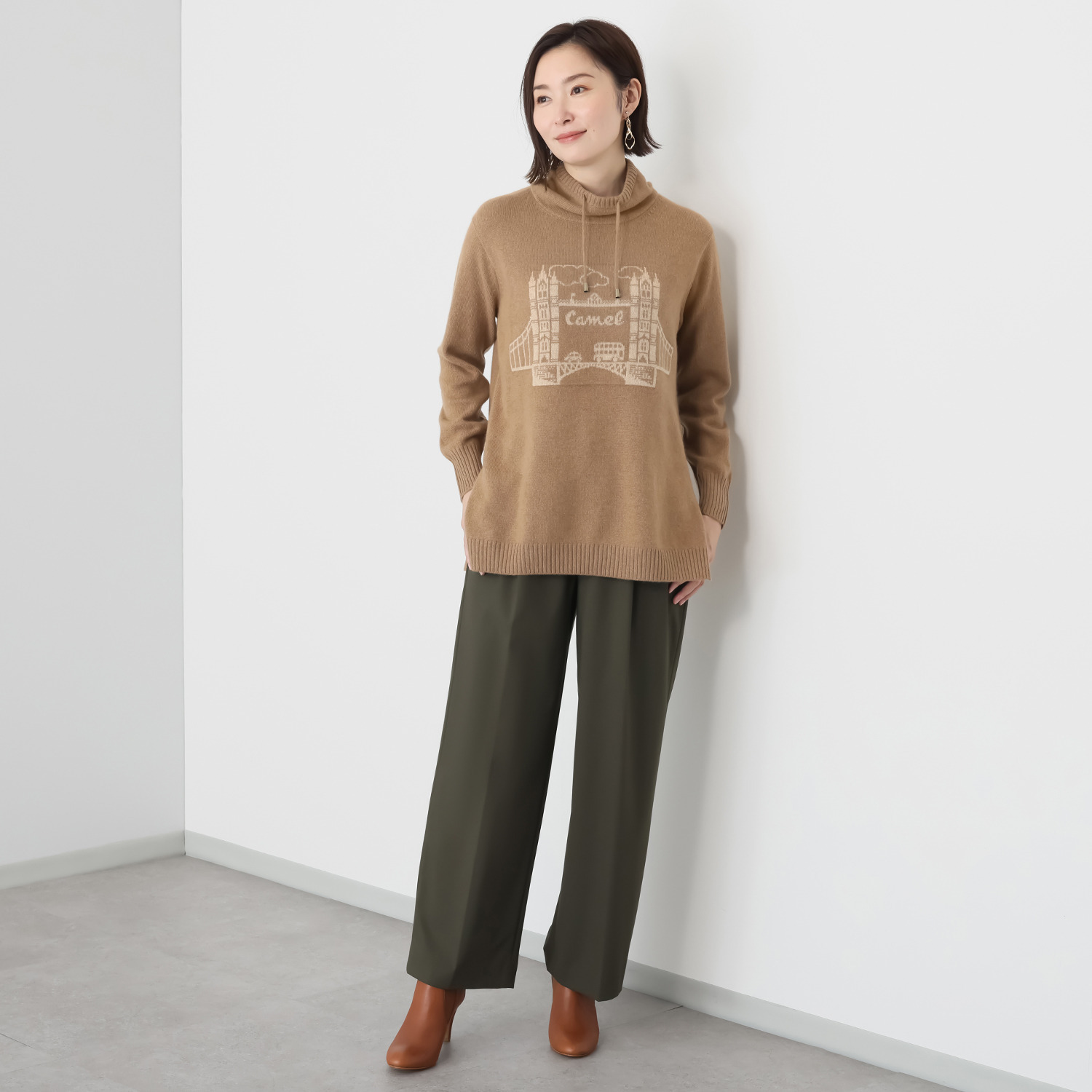 ネイチャーズ キャメル１００％ ジャガード柄 チュニックプルオーバー