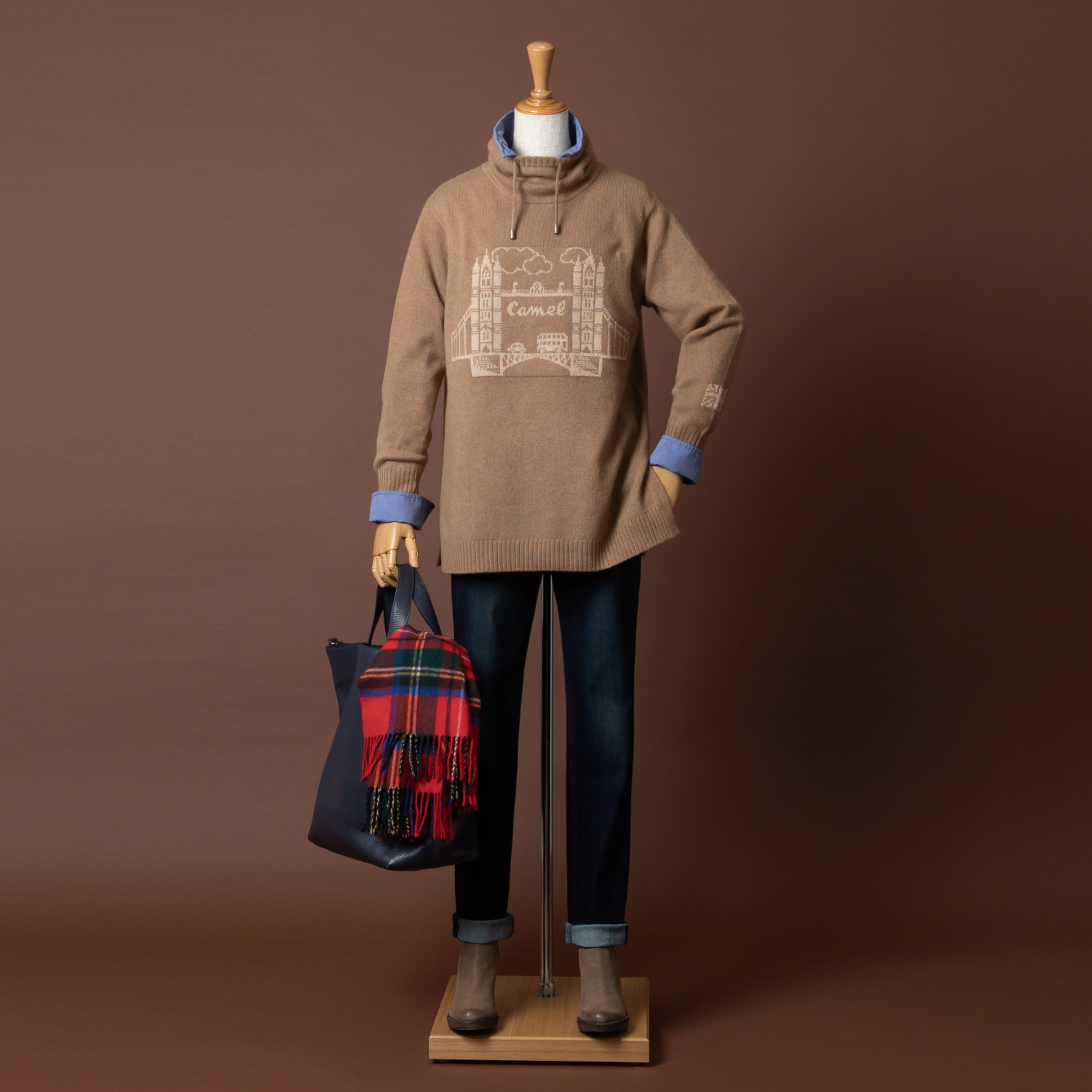 ネイチャーズ キャメル１００％ ジャガード柄 チュニックプルオーバー