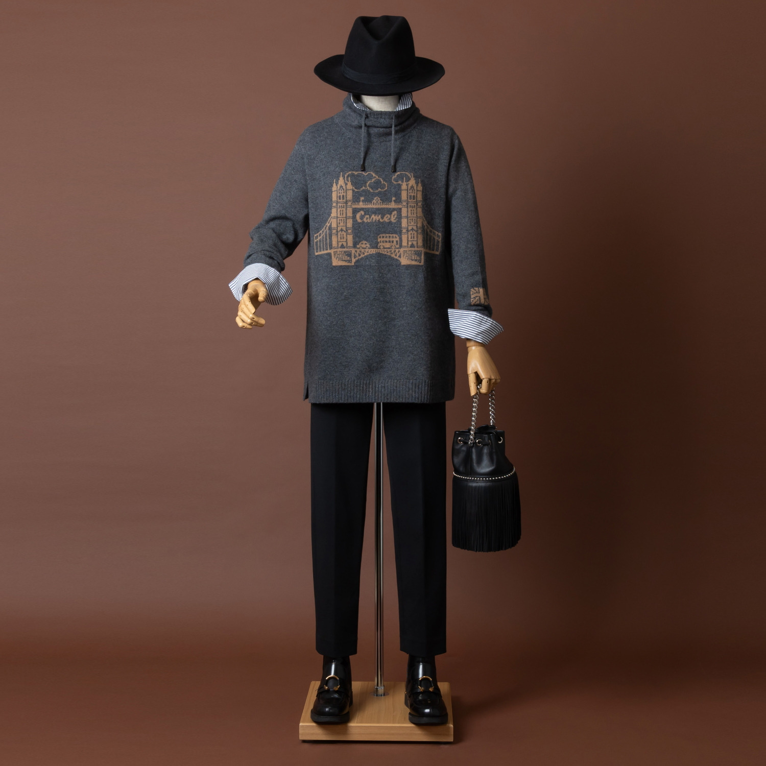 ネイチャーズ キャメル１００％ ジャガード柄 チュニックプルオーバー