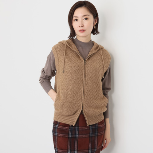 ネイチャーズ　キャメル１００％　ヘリンボーン柄　フーディージレ