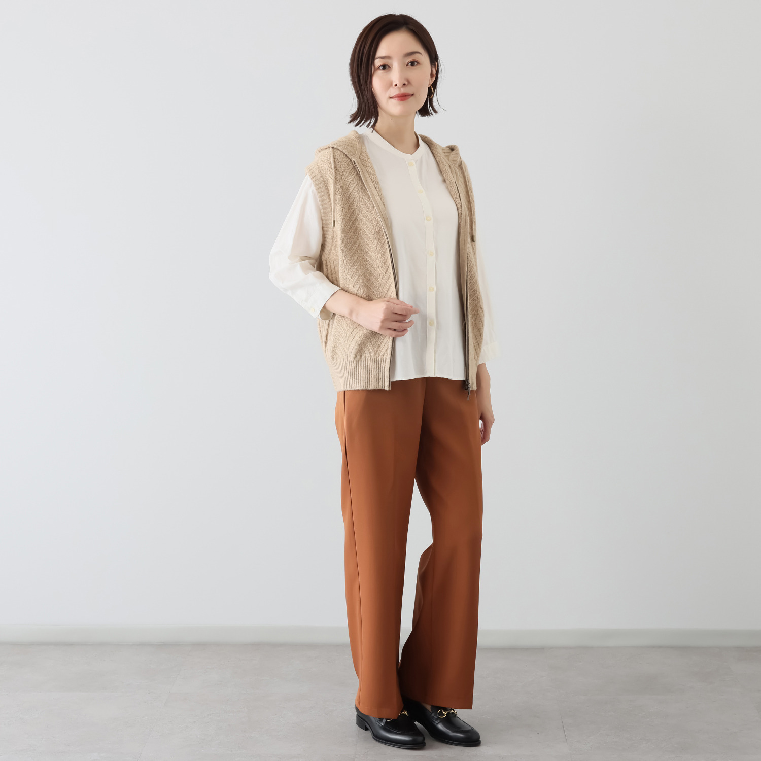 ネイチャーズ キャメル１００％ ヘリンボーン柄 フーディージレ