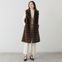 マリエール ミンク調エコファー テーラードカラー ロングベスト