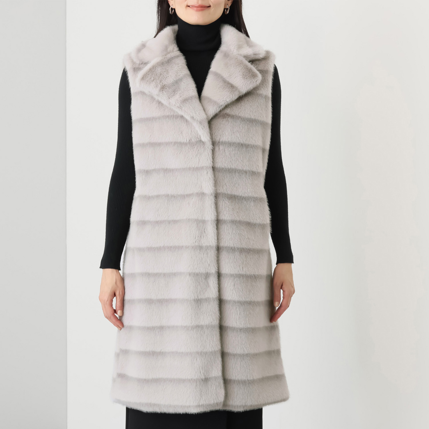 マリエール ミンク調エコファー テーラードカラー ロングベスト