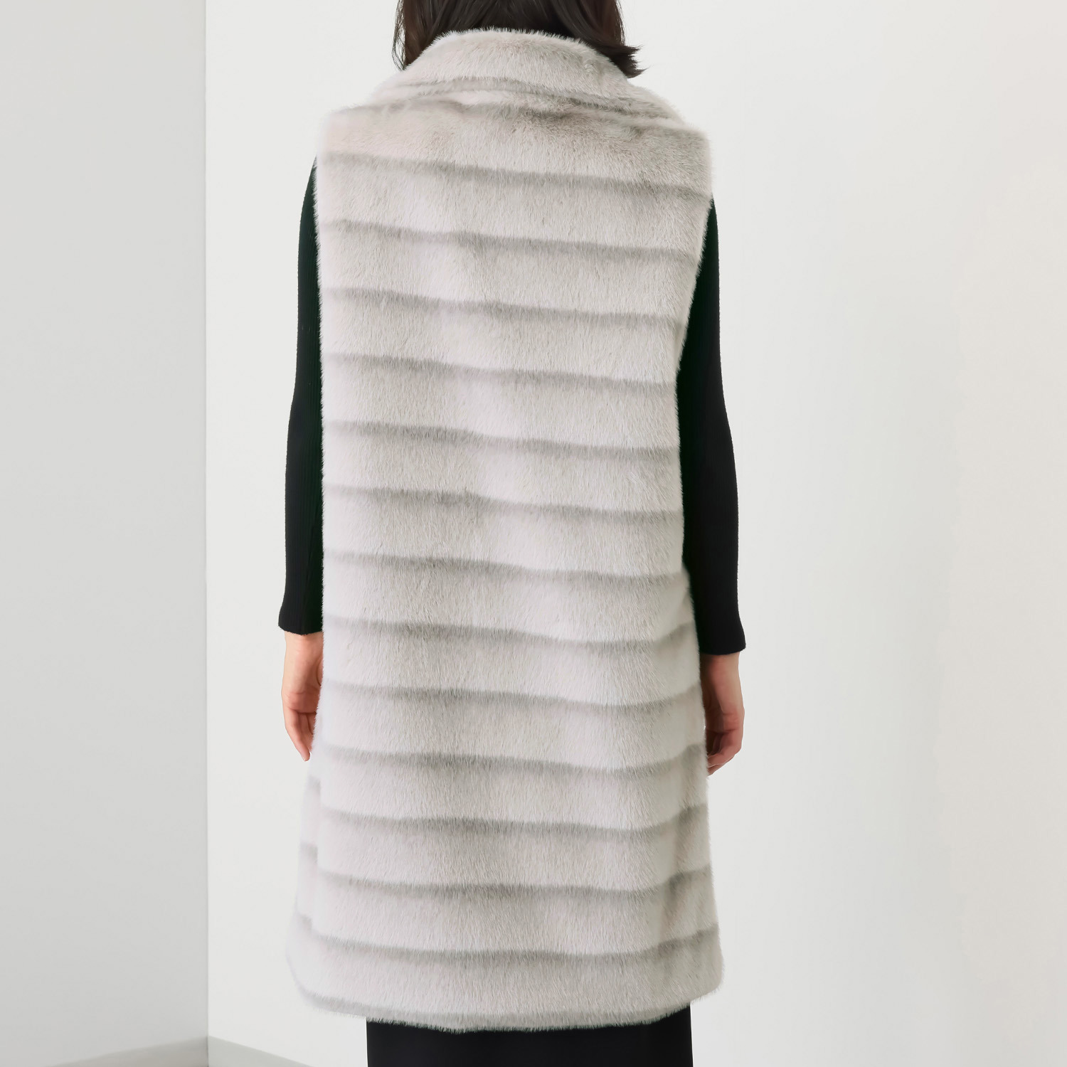 マリエール ミンク調エコファー テーラードカラー ロングベスト