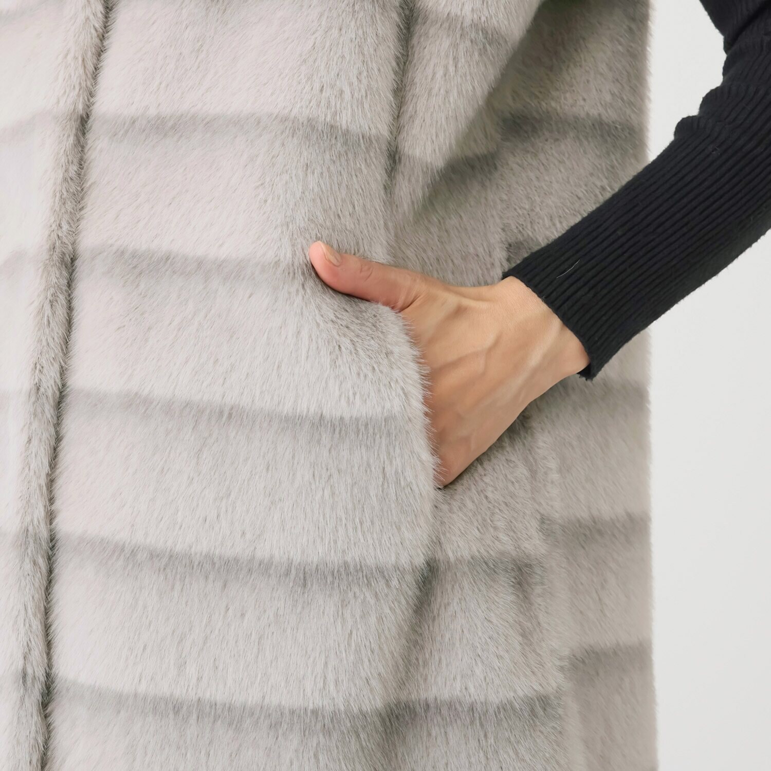 マリエール ミンク調エコファー テーラードカラー ロングベスト