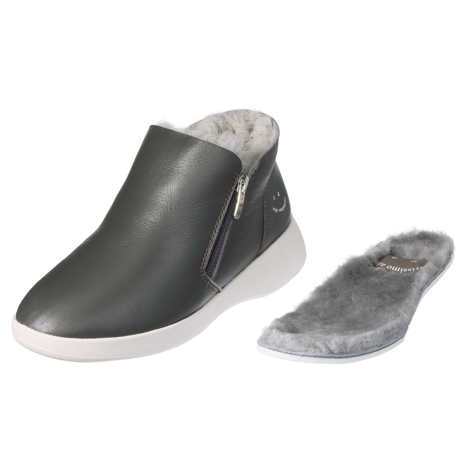 カリシモアルテ 一枚仕立てメリノムートン ダブルジップ 軽量シューズ