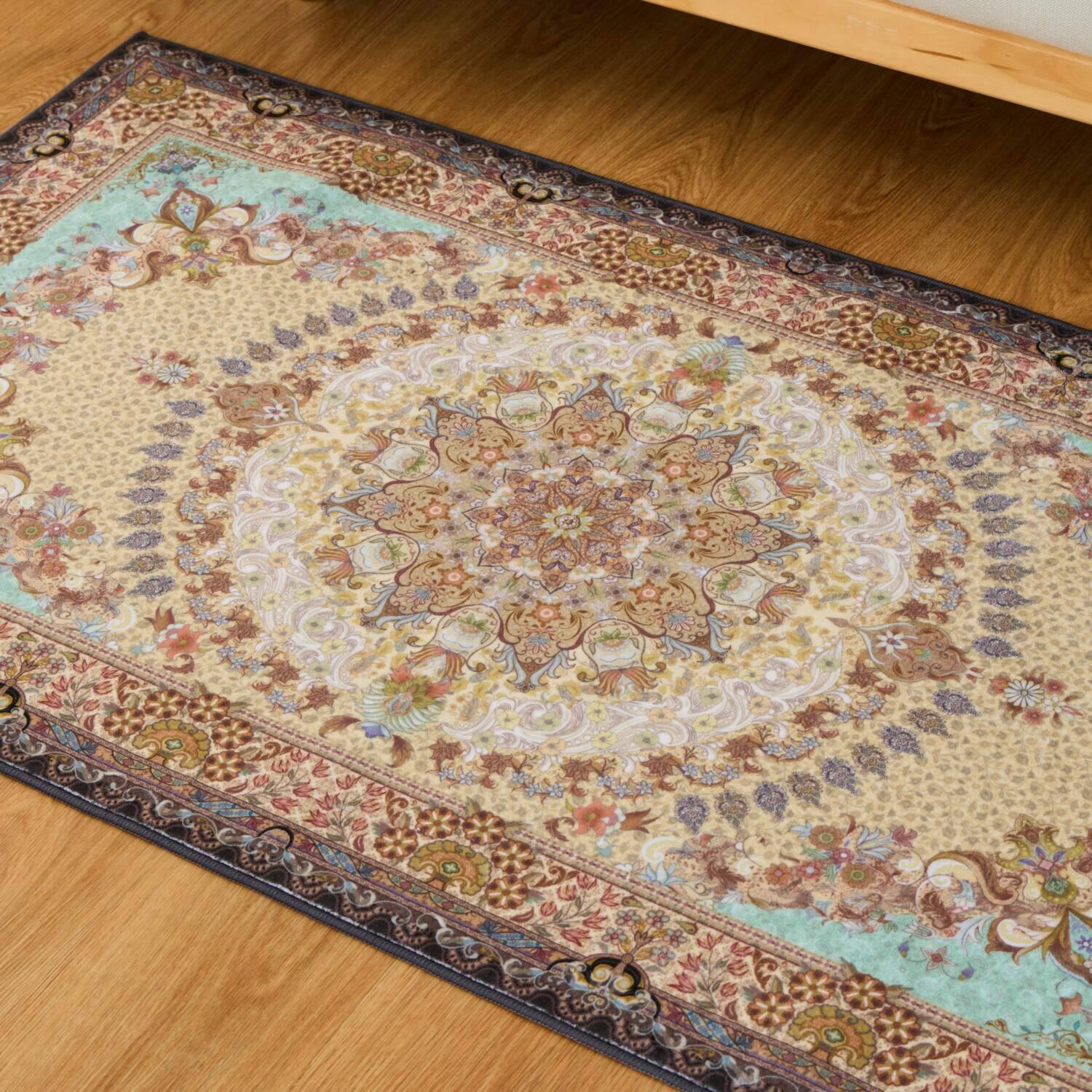 はっ水加工 ペルシャンデザイン ウールタッチカーペット “リオネッタ” ＜８０×１４０ｃｍ＞