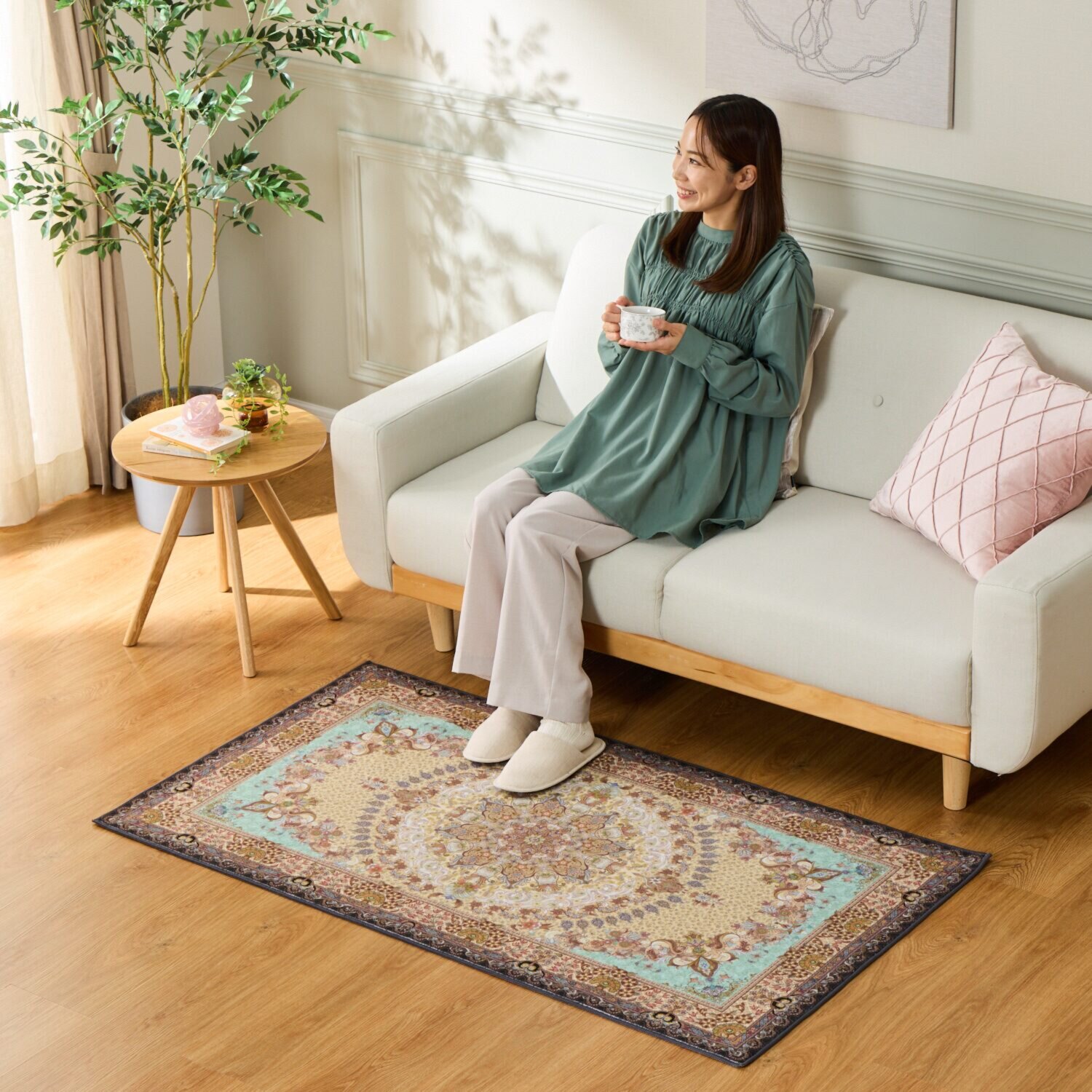 はっ水加工 ペルシャンデザイン ウールタッチカーペット “リオネッタ” ＜８０×１４０ｃｍ＞