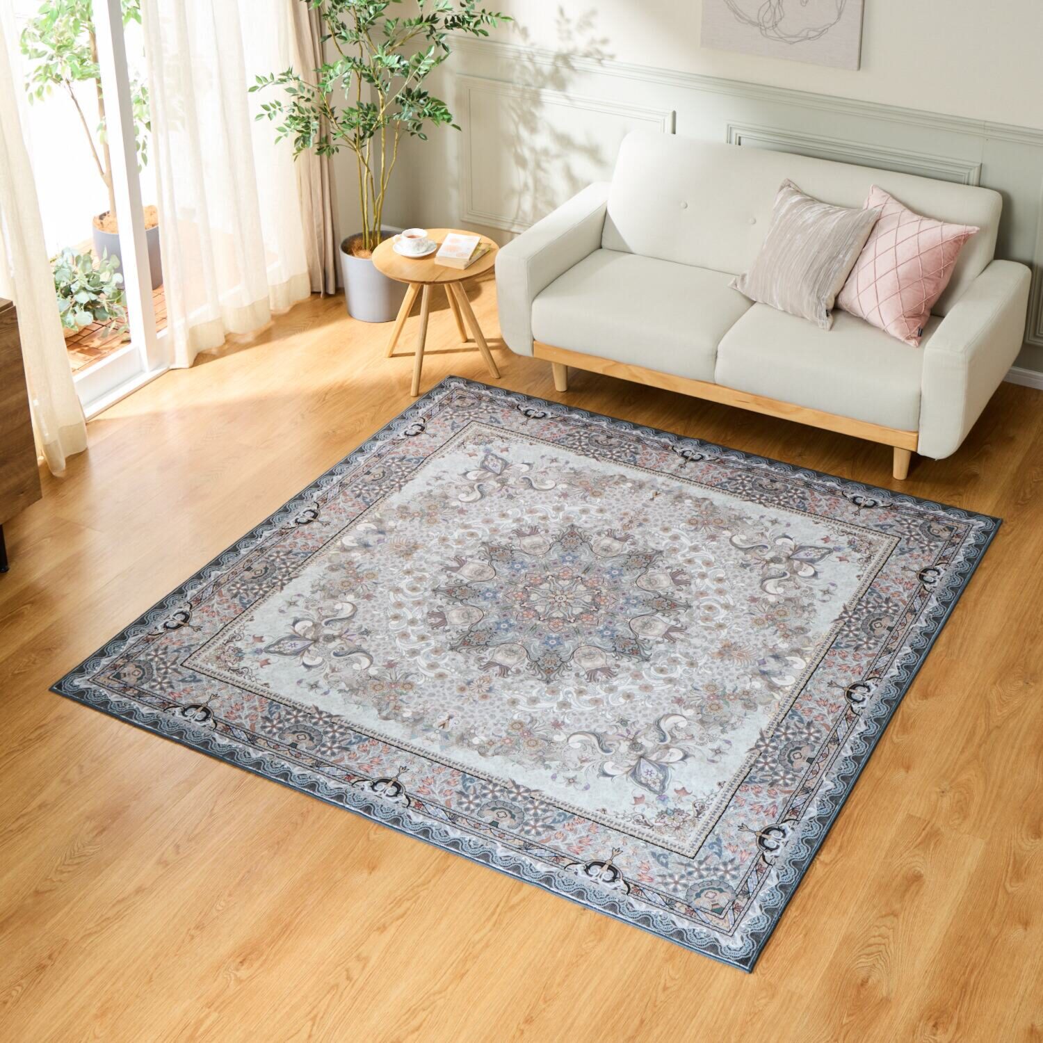 はっ水加工 ペルシャンデザイン ウールタッチカーペット “リオネッタ” ＜１９０×１９０ｃｍ＞