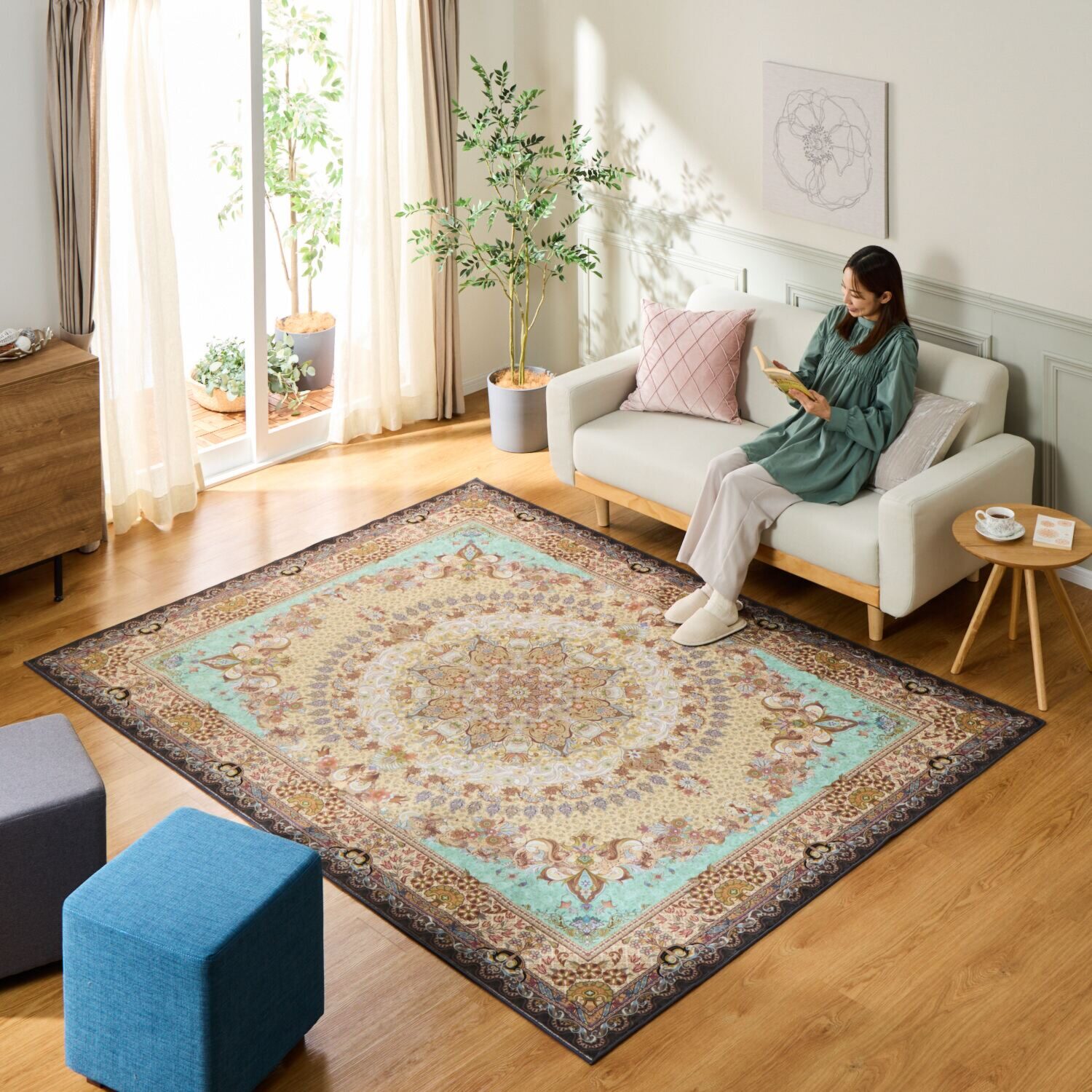 はっ水加工 ペルシャンデザイン ウールタッチカーペット “リオネッタ” ＜１９０×２４０ｃｍ＞