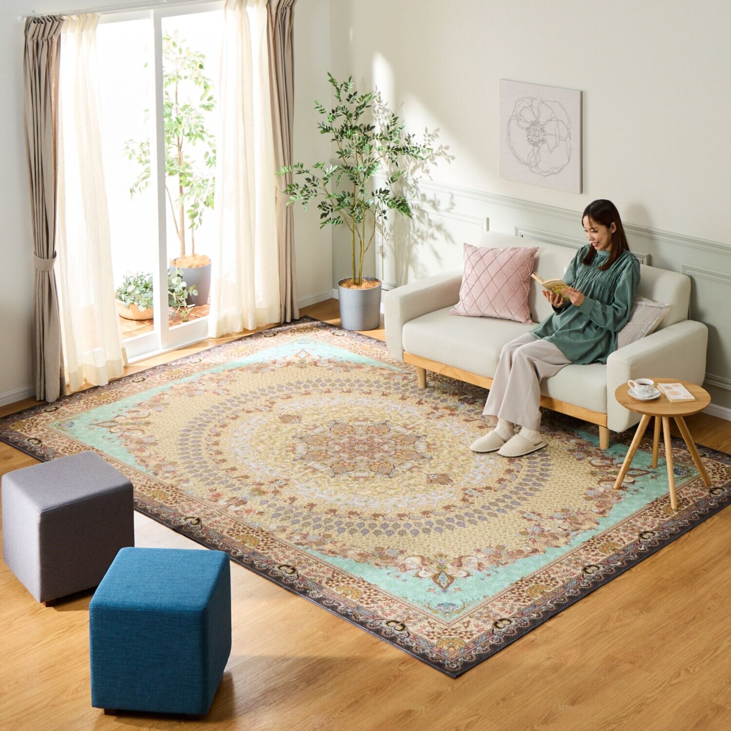 はっ水加工 ペルシャンデザイン ウールタッチカーペット “リオネッタ” ＜２３０×３２０ｃｍ＞