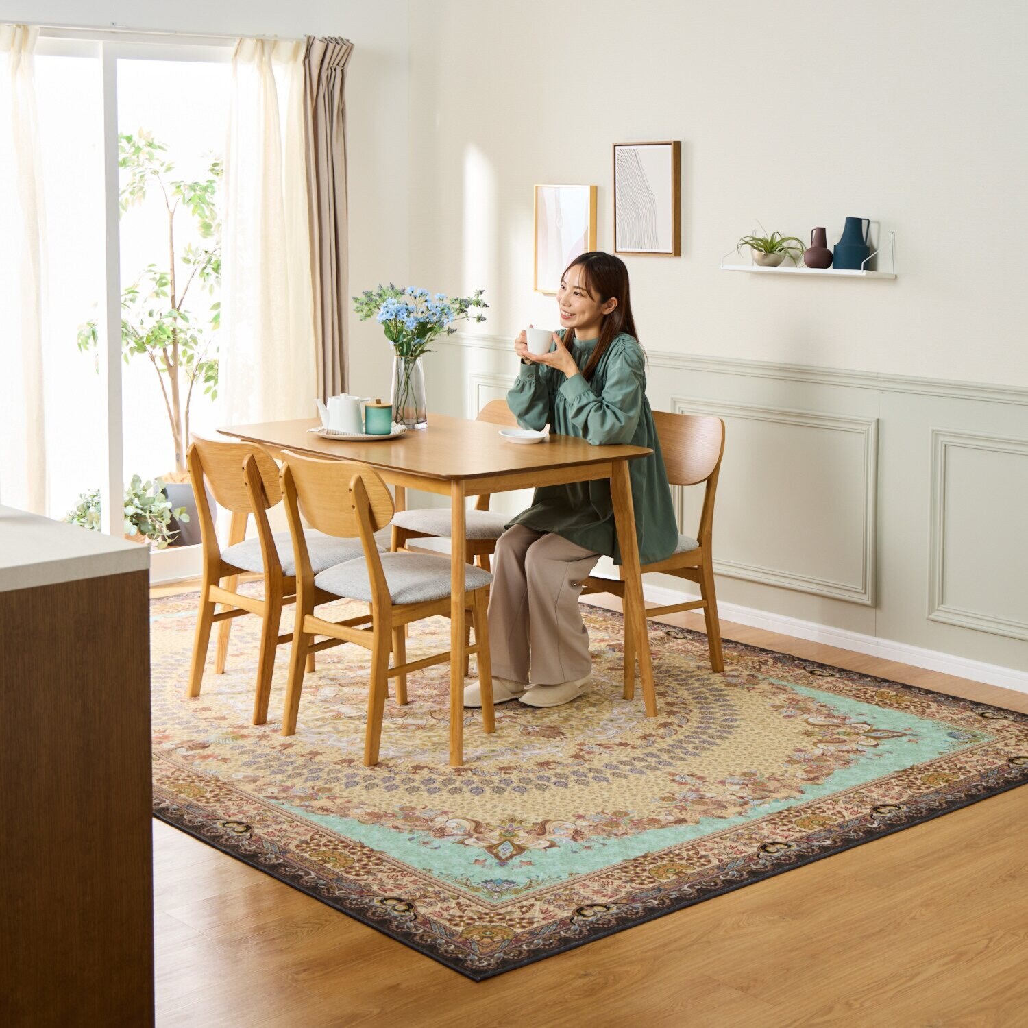 はっ水加工 ペルシャンデザイン ウールタッチカーペット “リオネッタ” ＜２３０×３２０ｃｍ＞