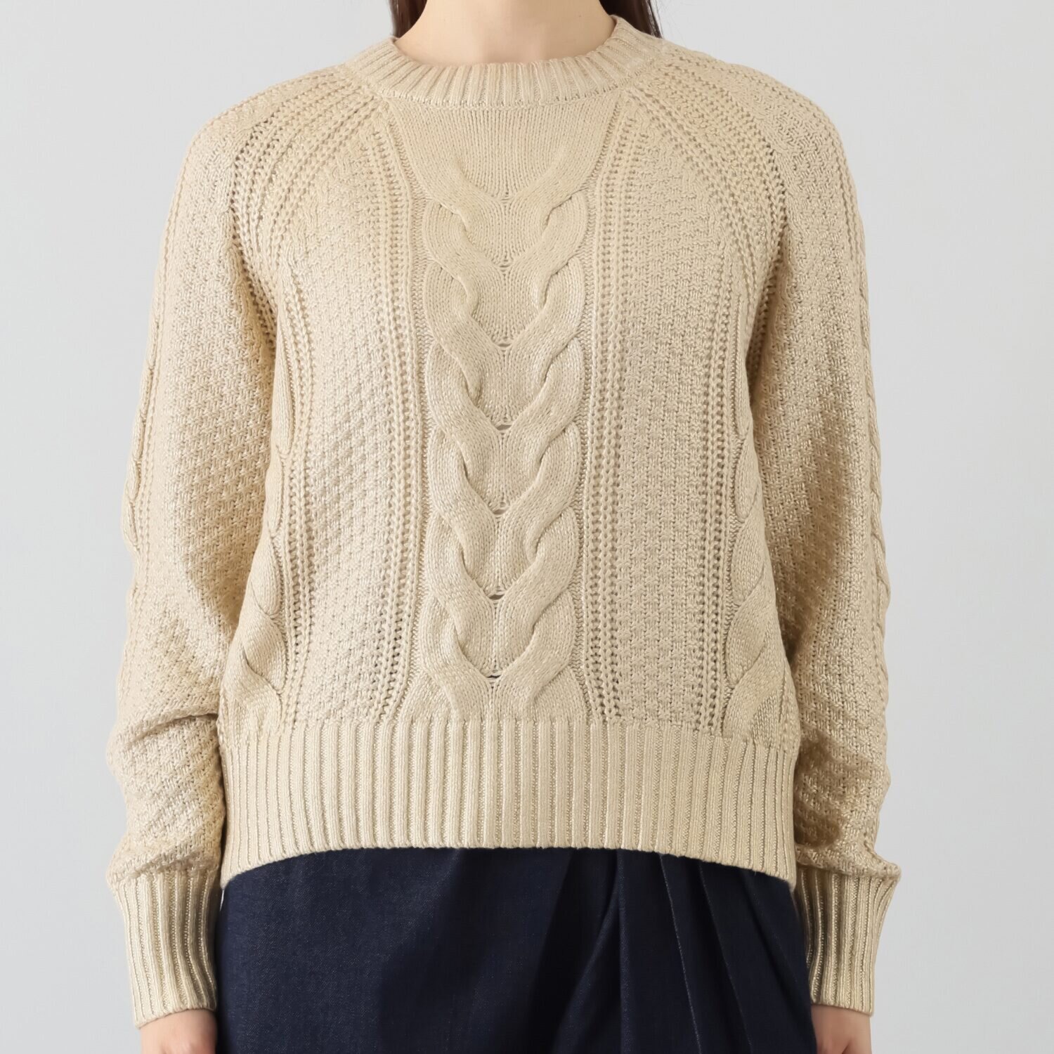 タマミ　ワタナベ シャンパーニュ　ニット 箔プリント ケーブルセーター