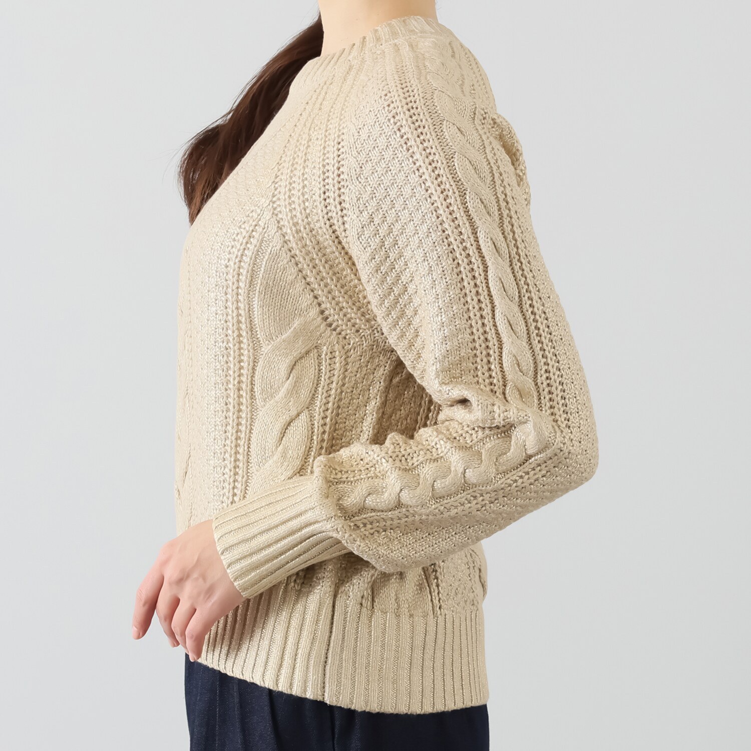 タマミ　ワタナベ シャンパーニュ　ニット 箔プリント ケーブルセーター