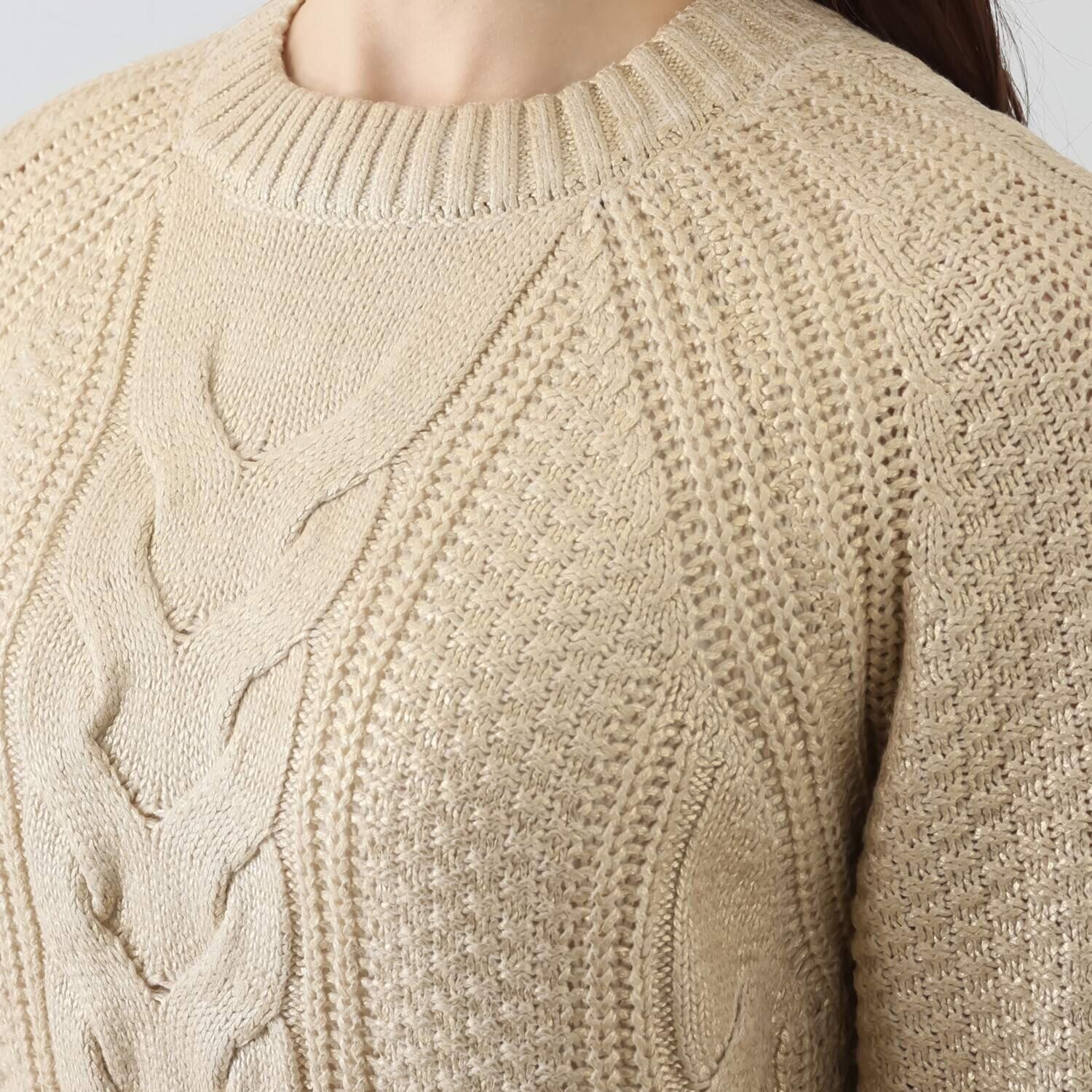 タマミ　ワタナベ シャンパーニュ　ニット 箔プリント ケーブルセーター