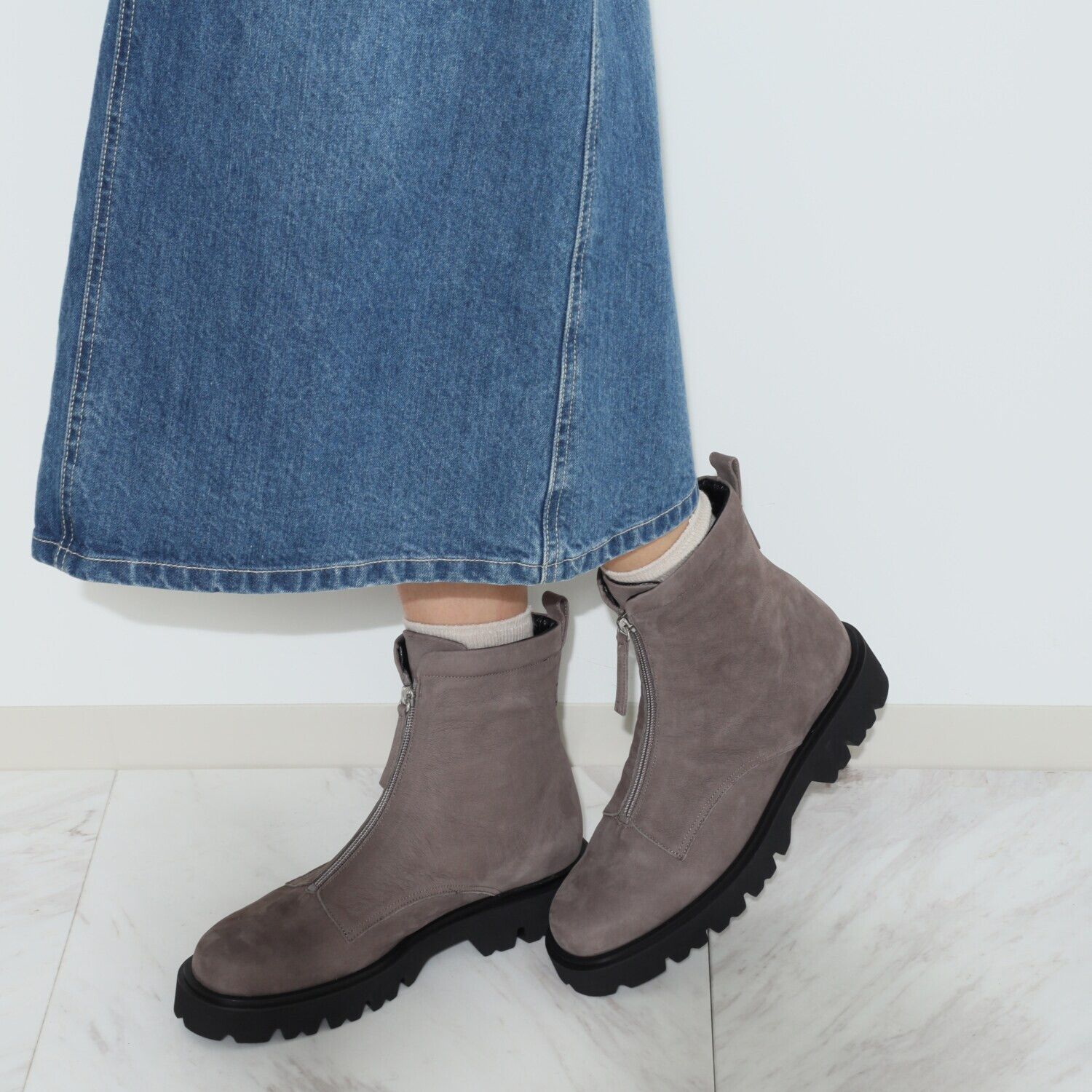 卑弥呼 日本製 はっ水牛革 フロントジップブーツ