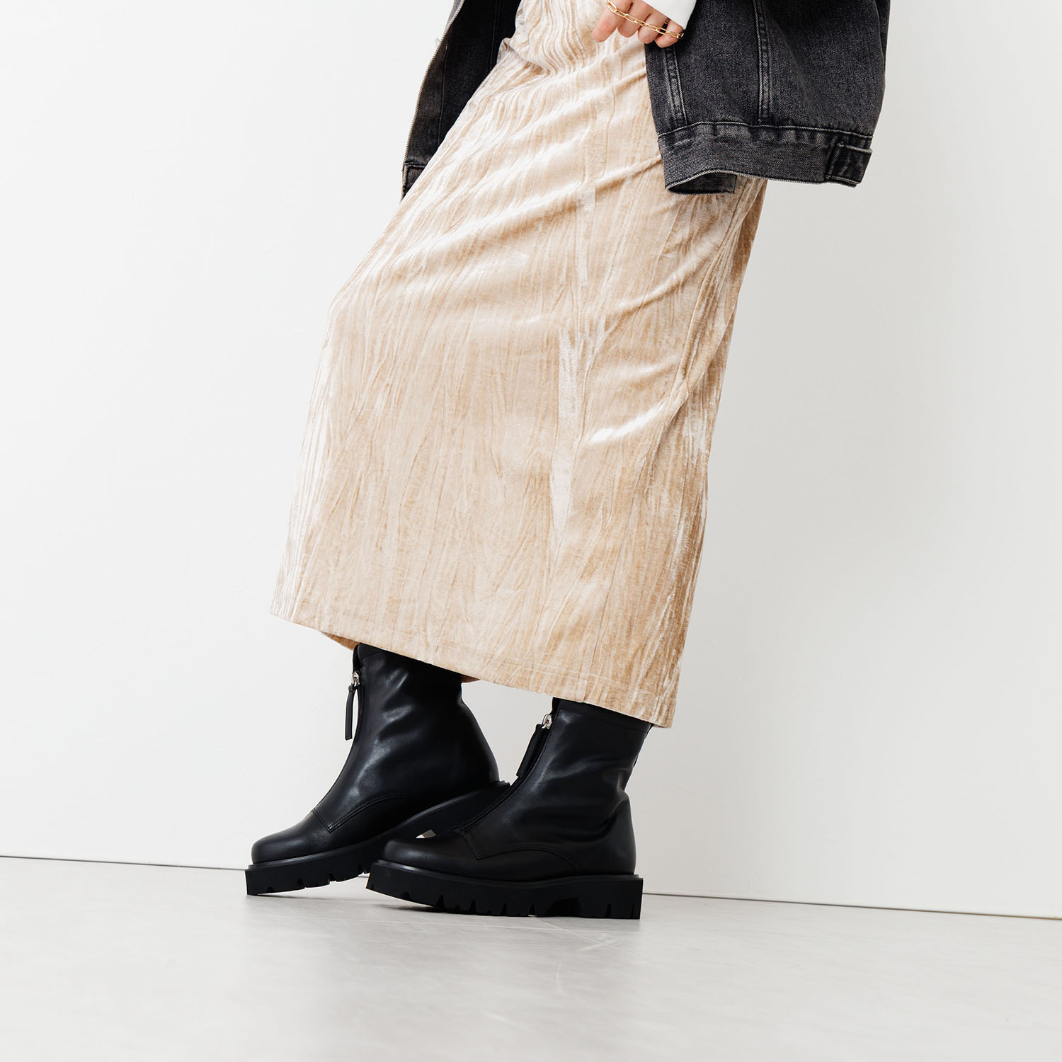 卑弥呼 日本製 はっ水牛革 フロントジップブーツ