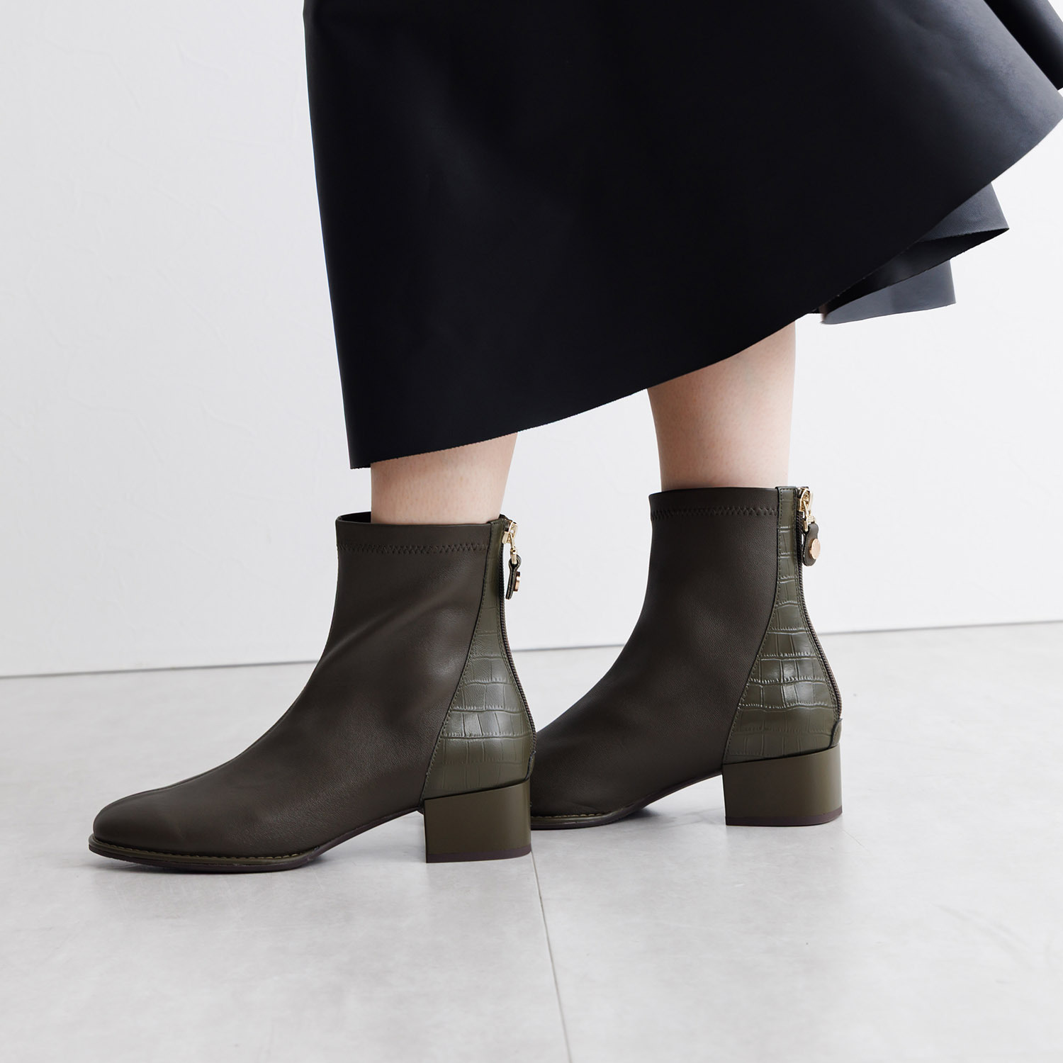 卑弥呼 シープレザー 型押しコンビ ストレッチブーツ