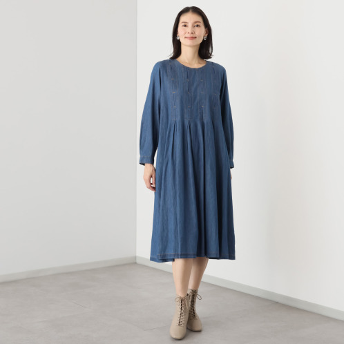 ダジュール　タックデザイン　デニムワンピース