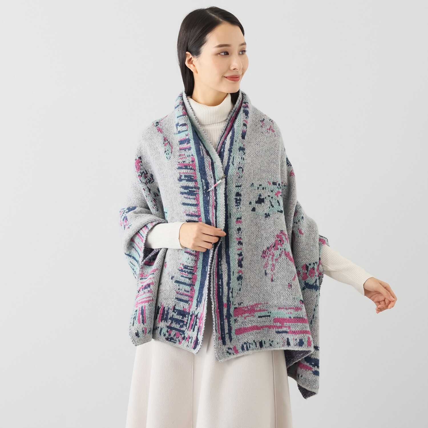 ニジイロキャンプ 日本製 ふわふわ加工 ウール混大判ストール