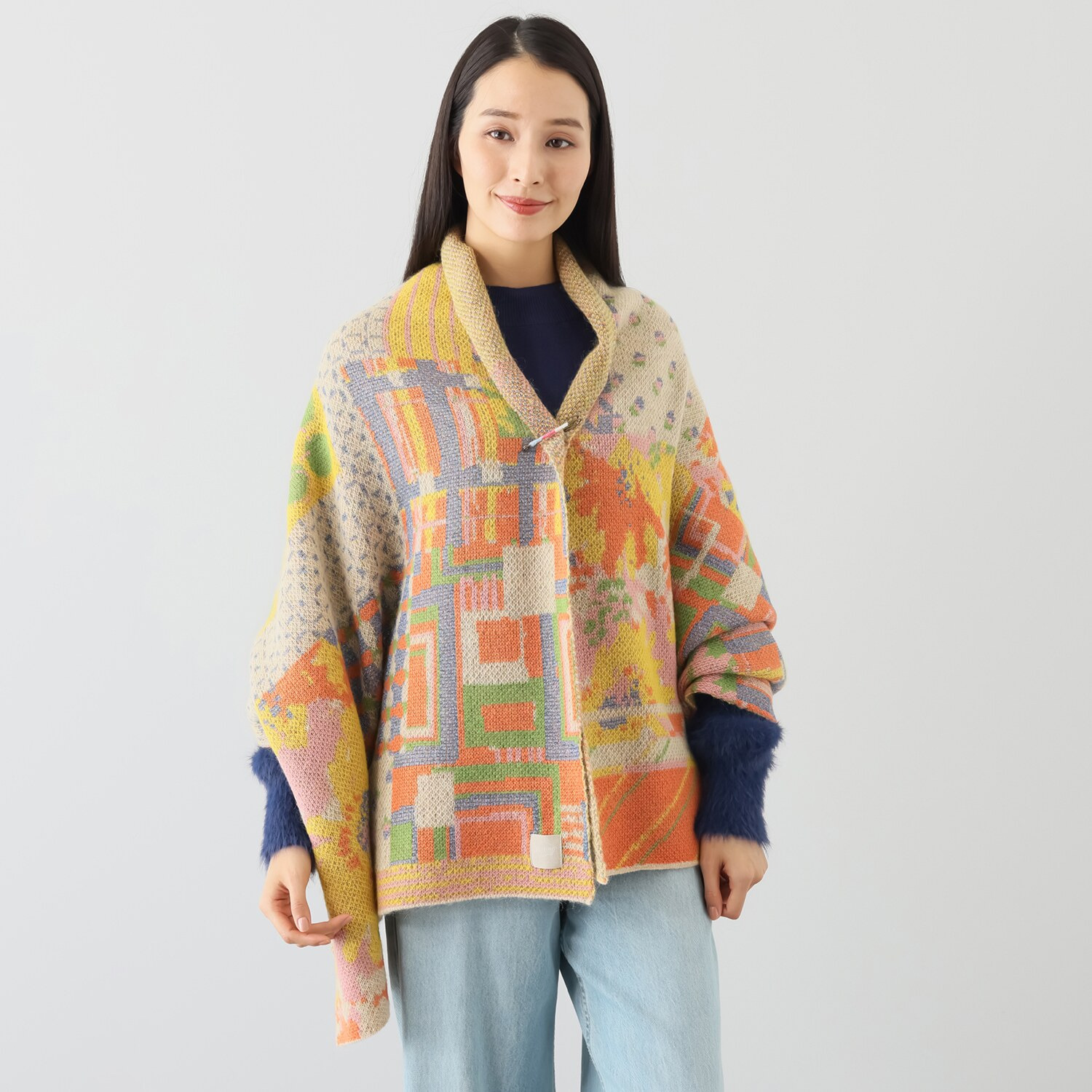 ニジイロキャンプ 日本製 ふわふわ加工 ウール混大判ストール