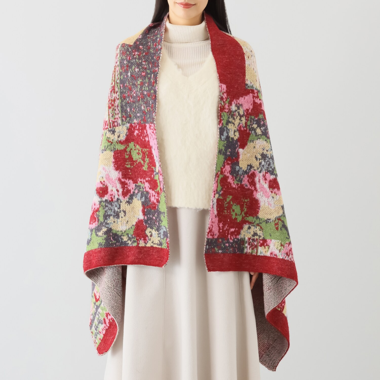 ニジイロキャンプ 日本製 ふわふわ加工 ウール混大判ストール