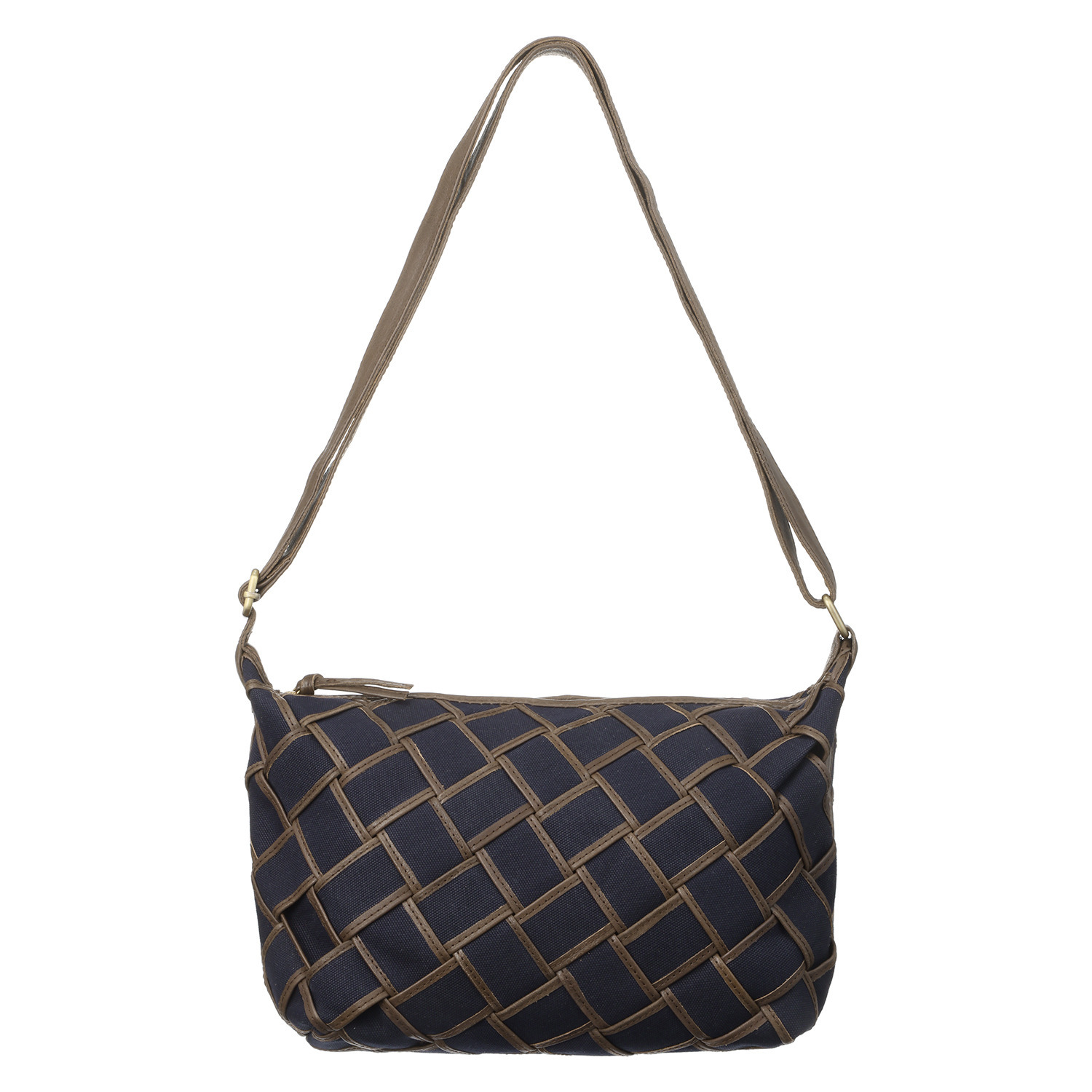 ズッケロ レザートリムキャンバス メッシュショルダーバッグ