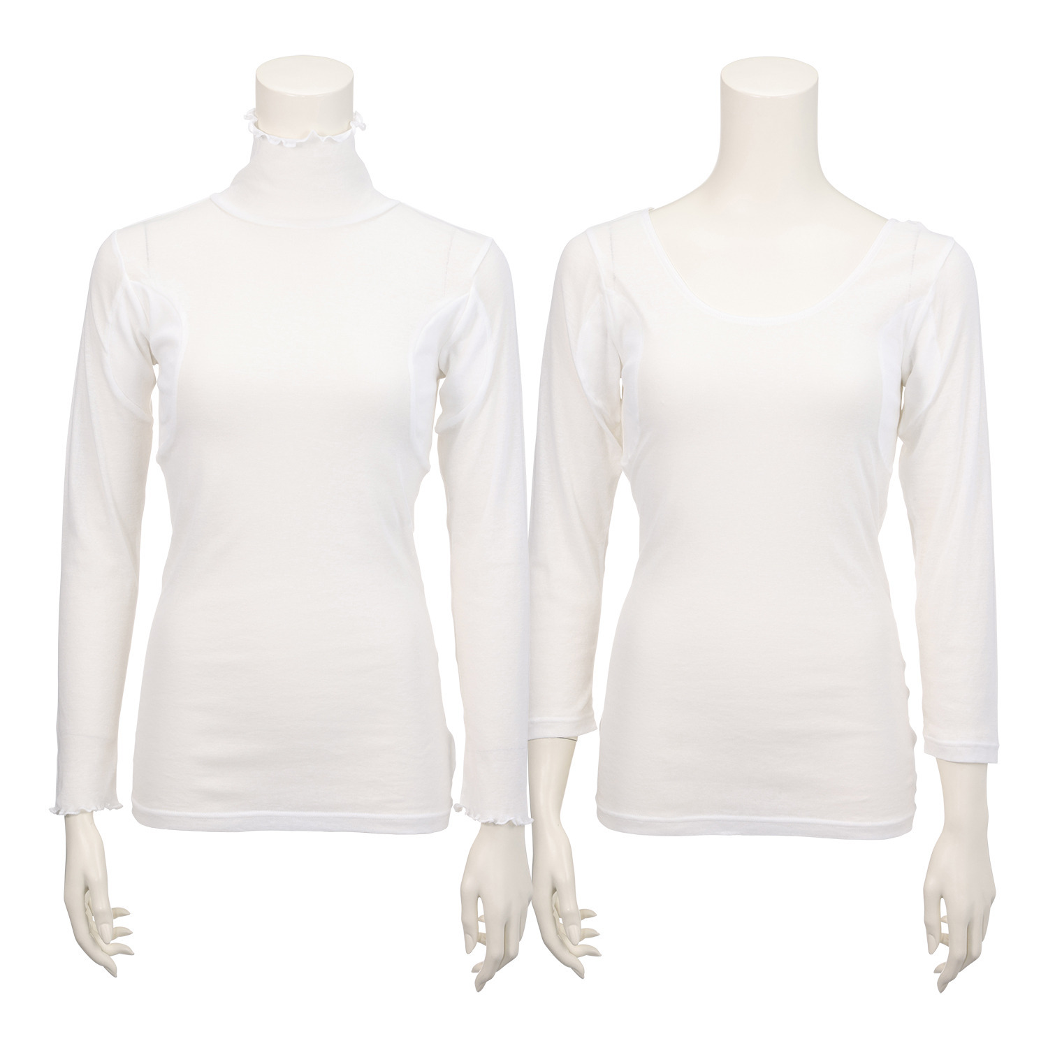 マリランテ 強撚糸綿１００％ ハイネック＆丸首七分袖 薄くてさらさらインナー 同色２枚セット