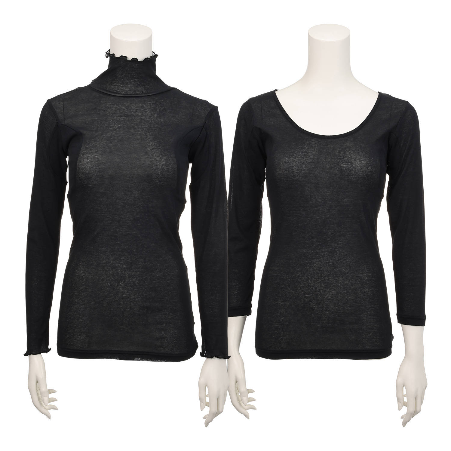 マリランテ 強撚糸綿１００％ ハイネック＆丸首七分袖 薄くてさらさらインナー 同色２枚セット