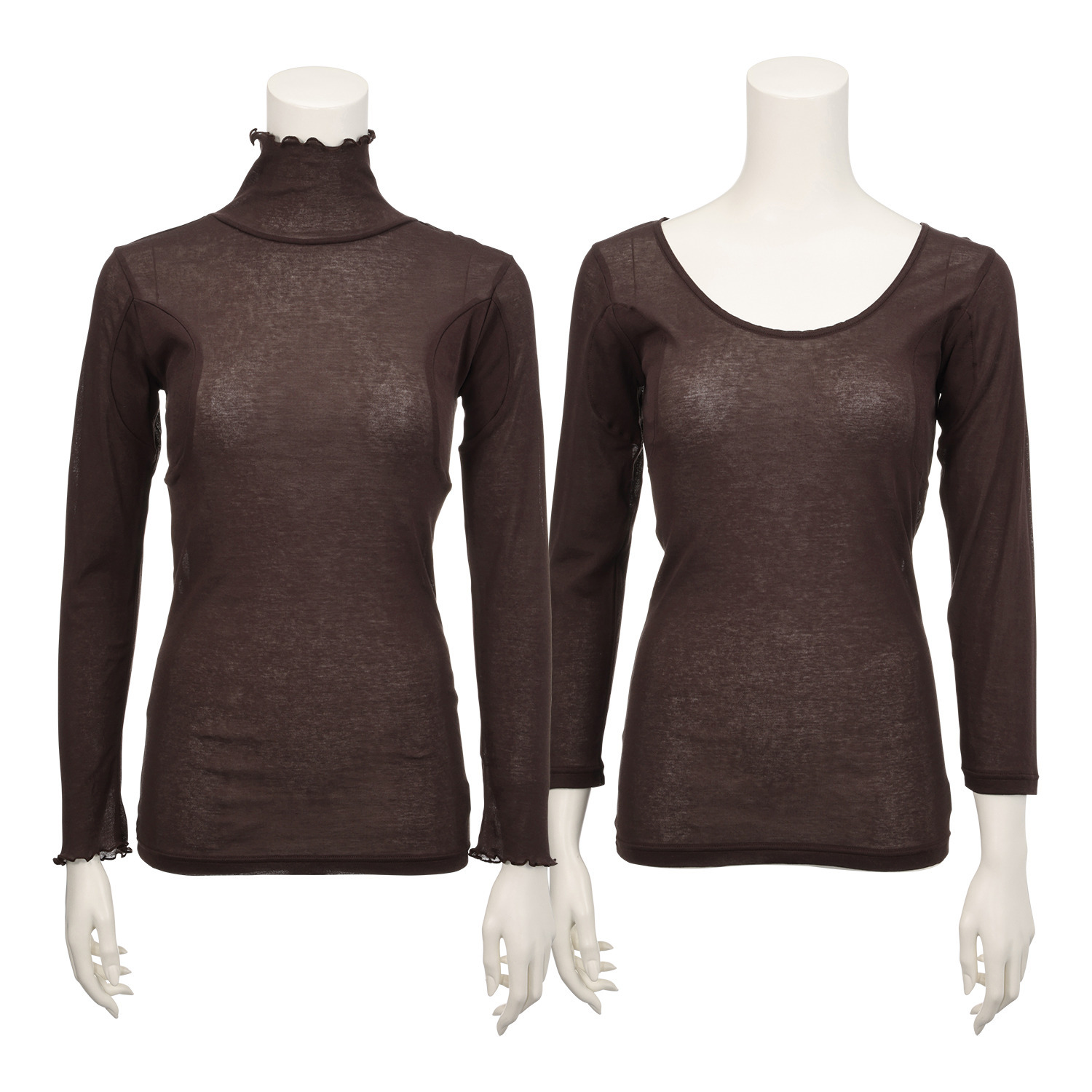 マリランテ 強撚糸綿１００％ ハイネック＆丸首七分袖 薄くてさらさらインナー 同色２枚セット