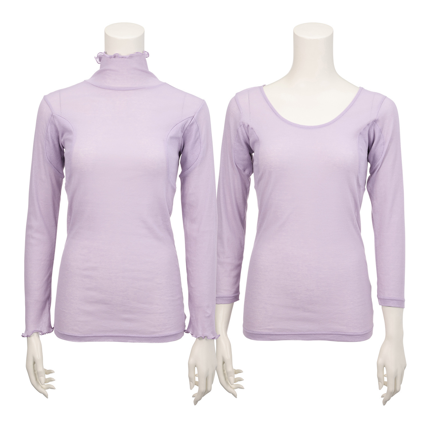 マリランテ 強撚糸綿１００％ ハイネック＆丸首七分袖 薄くてさらさらインナー 同色２枚セット