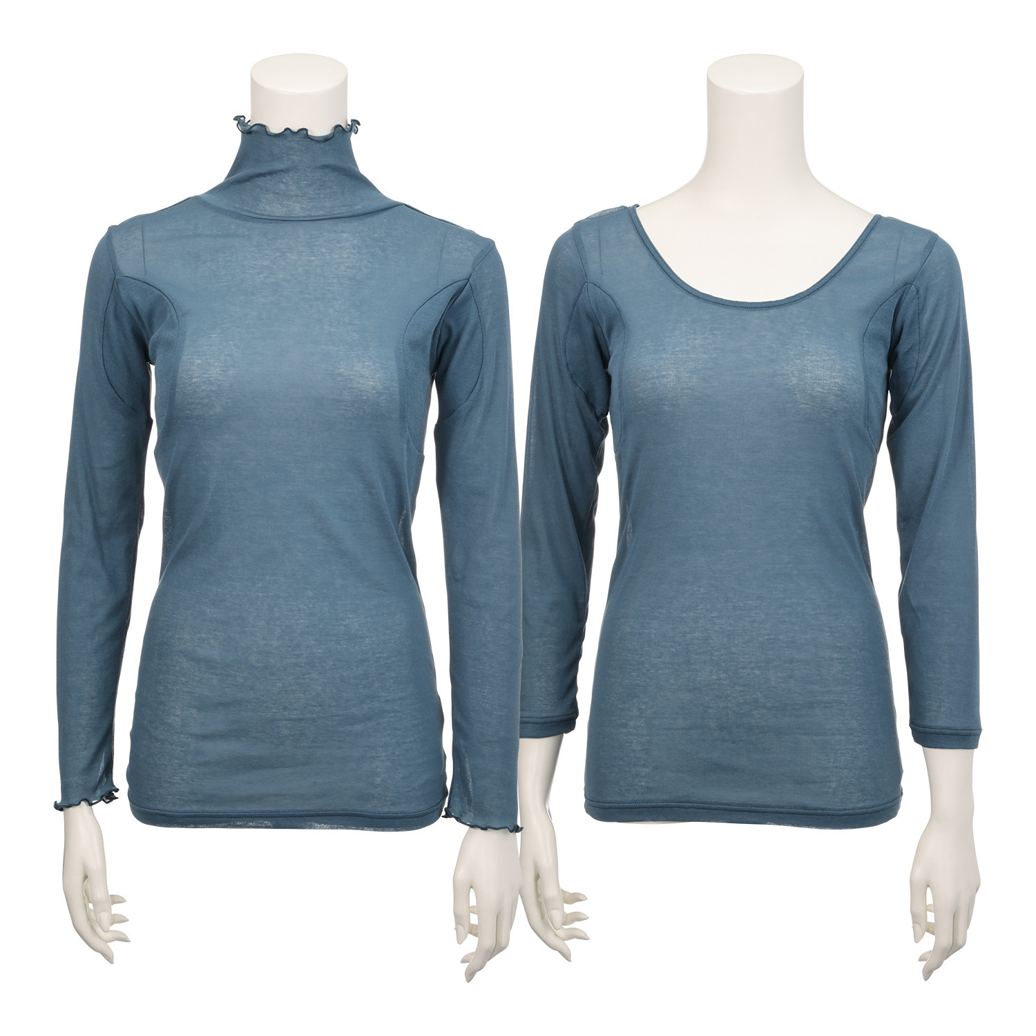 マリランテ 強撚糸綿１００％ ハイネック＆丸首七分袖 薄くてさらさらインナー 同色２枚セット