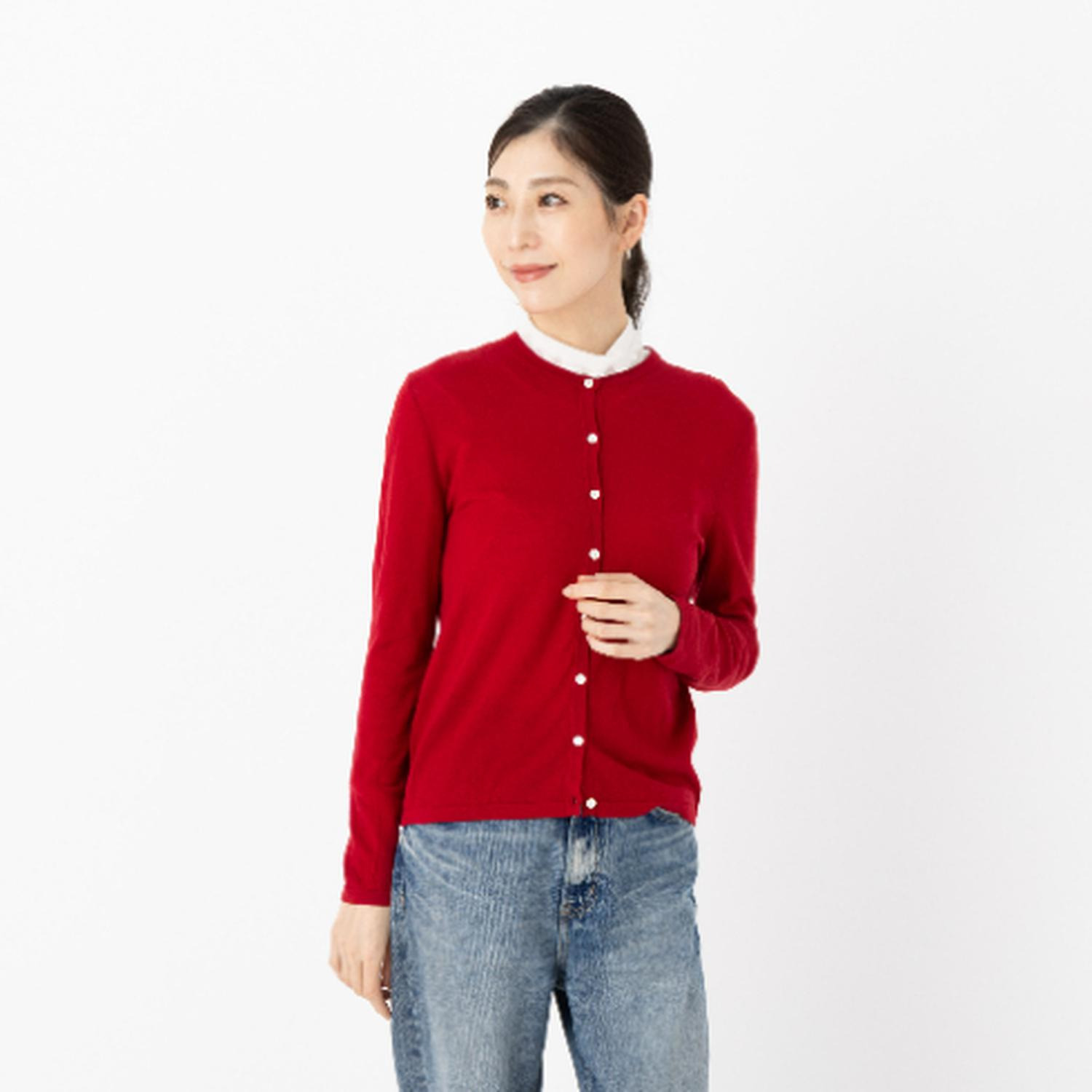 マリランテ 強撚糸綿１００％ ハイネック＆丸首七分袖 薄くてさらさらインナー 同色２枚セット