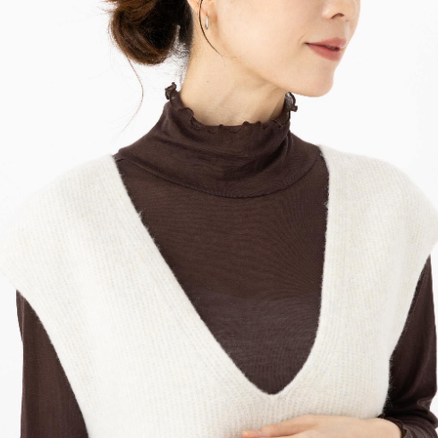 マリランテ 強撚糸綿１００％ ハイネック＆丸首七分袖 薄くてさらさらインナー 同色２枚セット