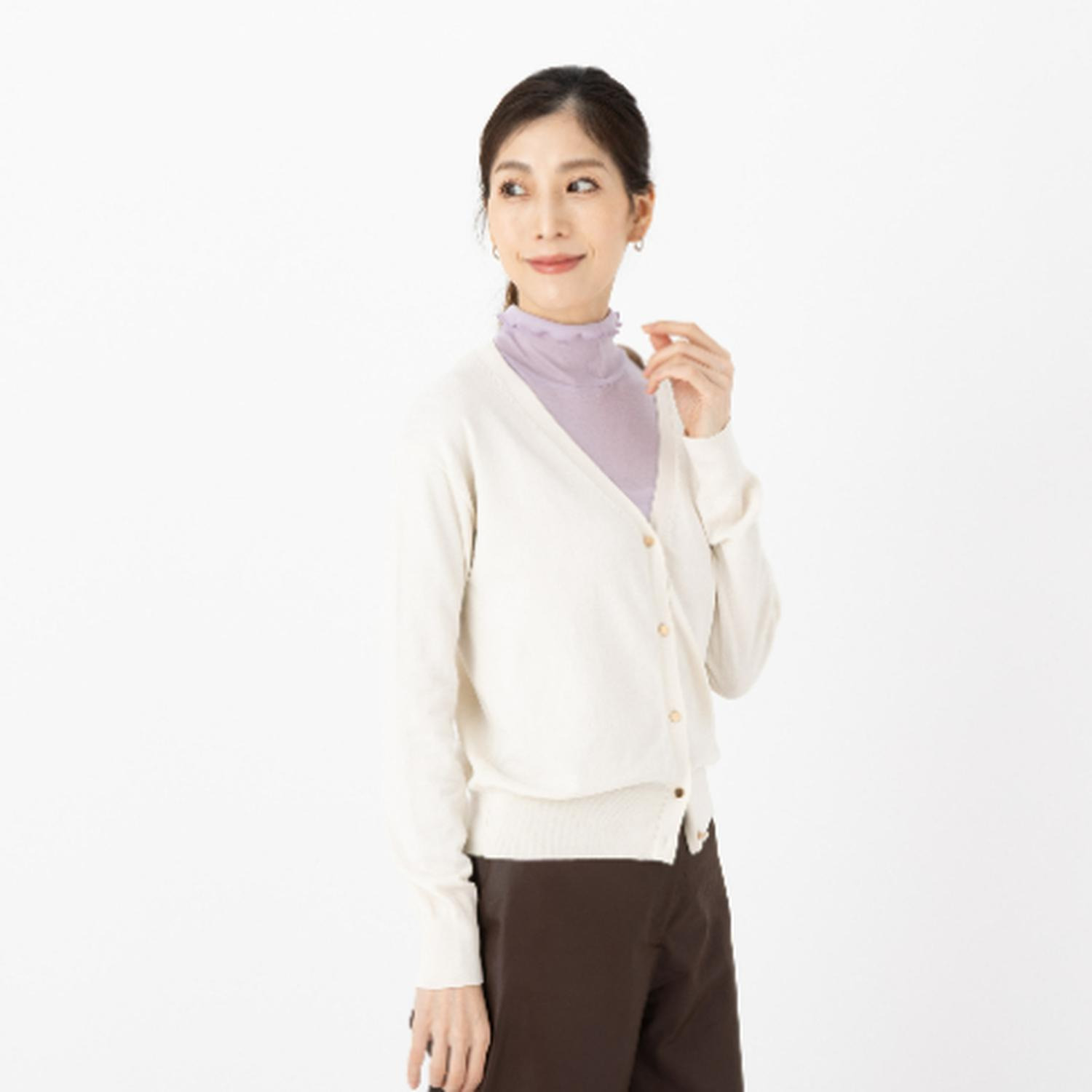 マリランテ 強撚糸綿１００％ ハイネック＆丸首七分袖 薄くてさらさらインナー 同色２枚セット